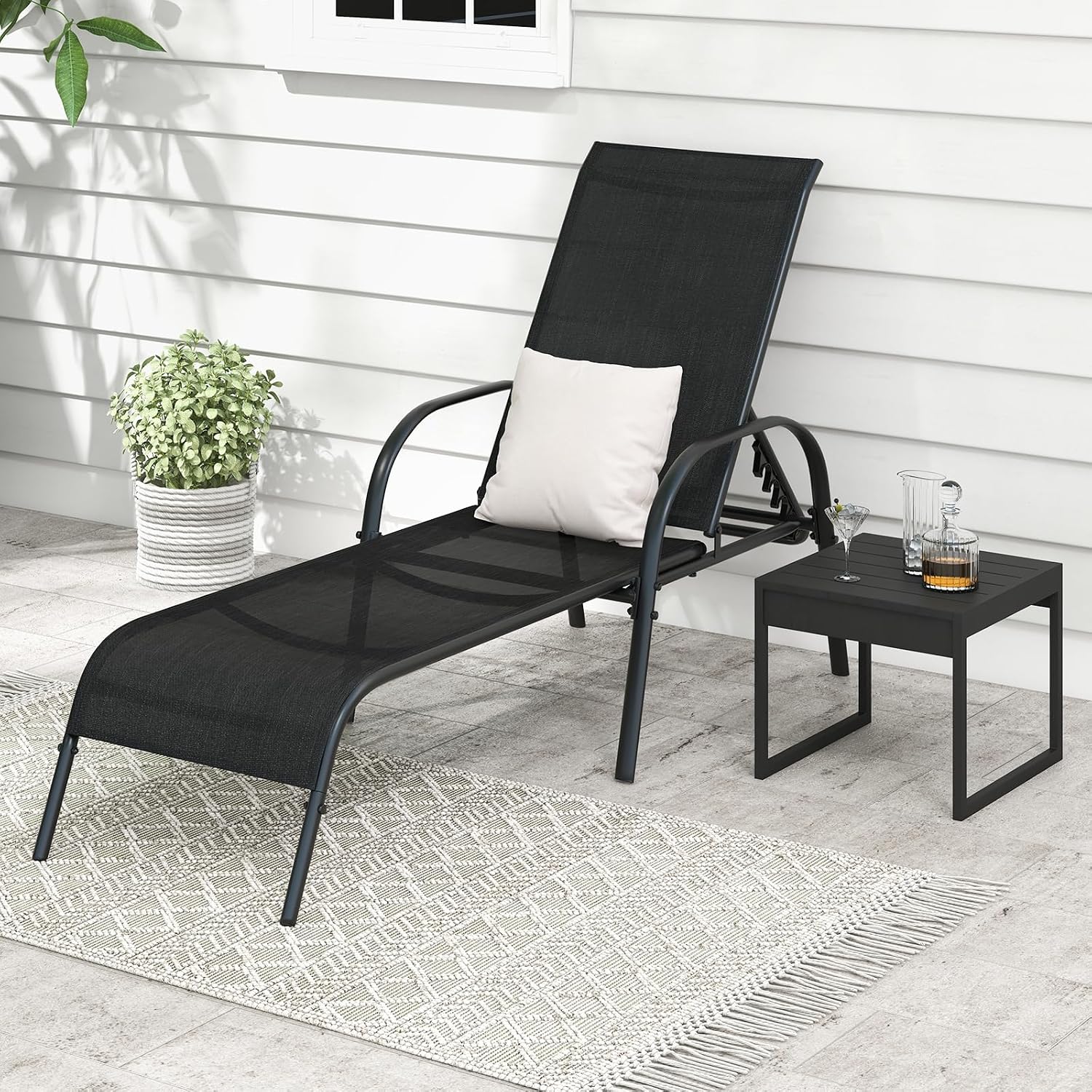 GIANTEX 2 Pack Patio Lounge Chair with 5 Adjustable Backrest, Black