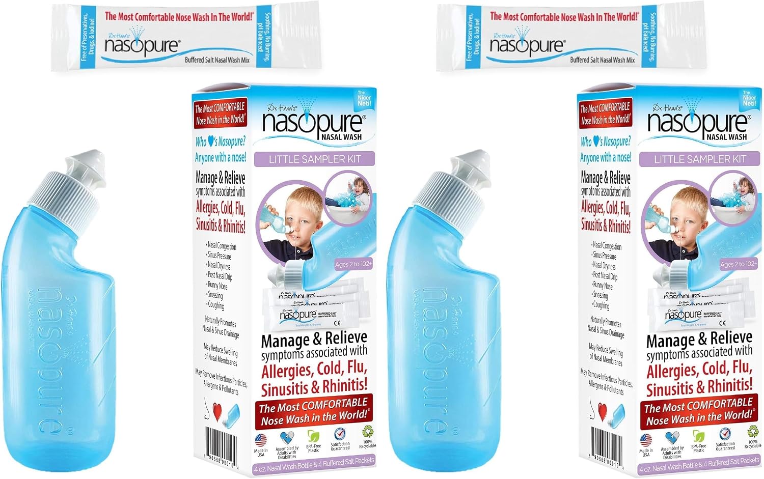 DR HANA'S NASOPURE Nasal Wash, “The Nicer Neti Pot” Little Sampler Sinus Wash Kit, Comfortable Rinse, 4 Oz