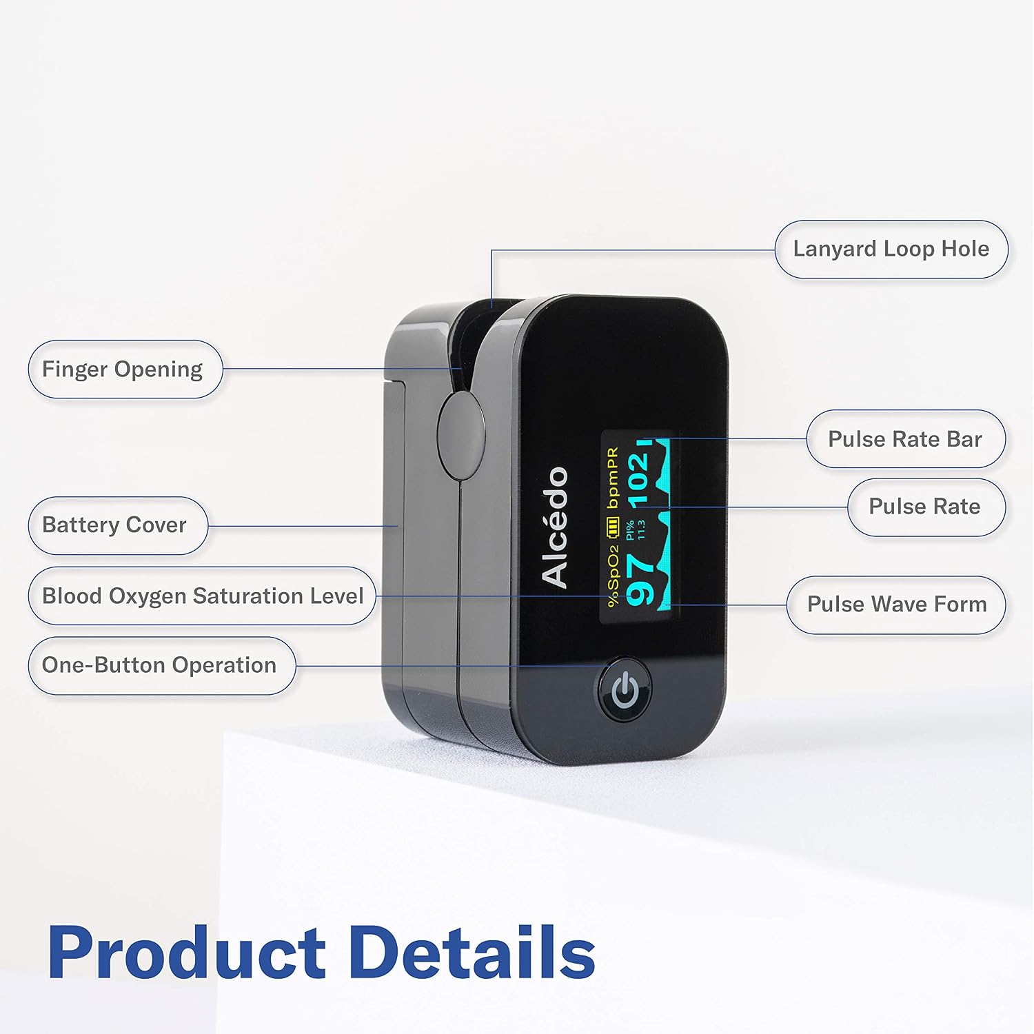 Alcedo Pulse Oximeter Fingertip, SpO2 & Heart Rate Monitor