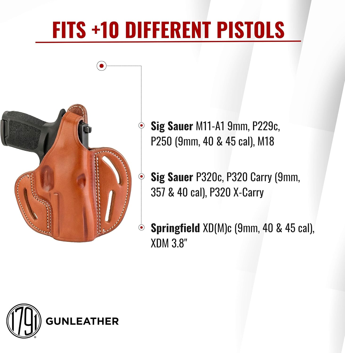 1791 Thumb Break Holster Fits Sig P320 Carry, X-Carry, P229, P320c, M11-A1 | Right-handed OWB gun holster also fits Sig Sauer M18, P250, Springfield XDMc and XDM 3.8