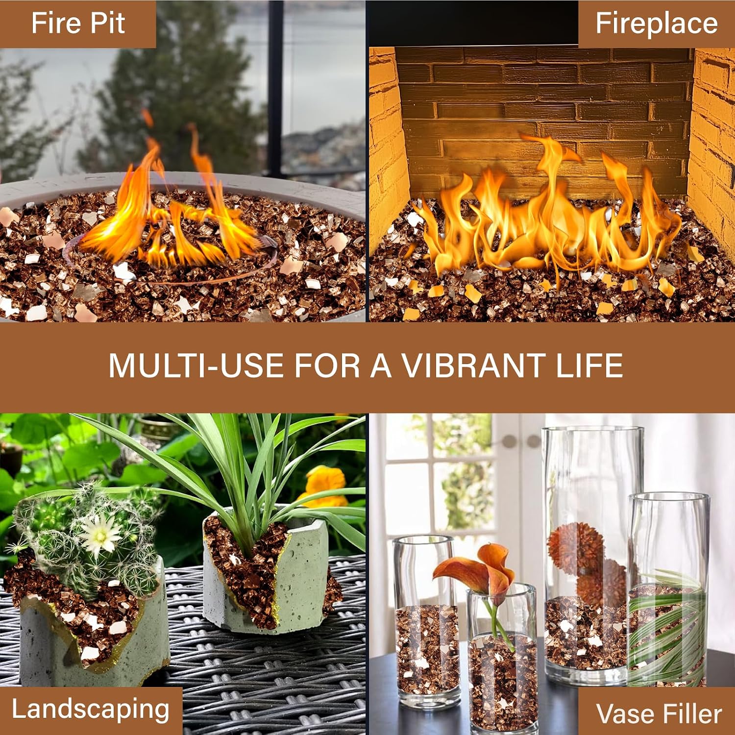 NUPICK 20 Pound Fire Glass, 1/2 Inch Reflective Fire Pit Glass