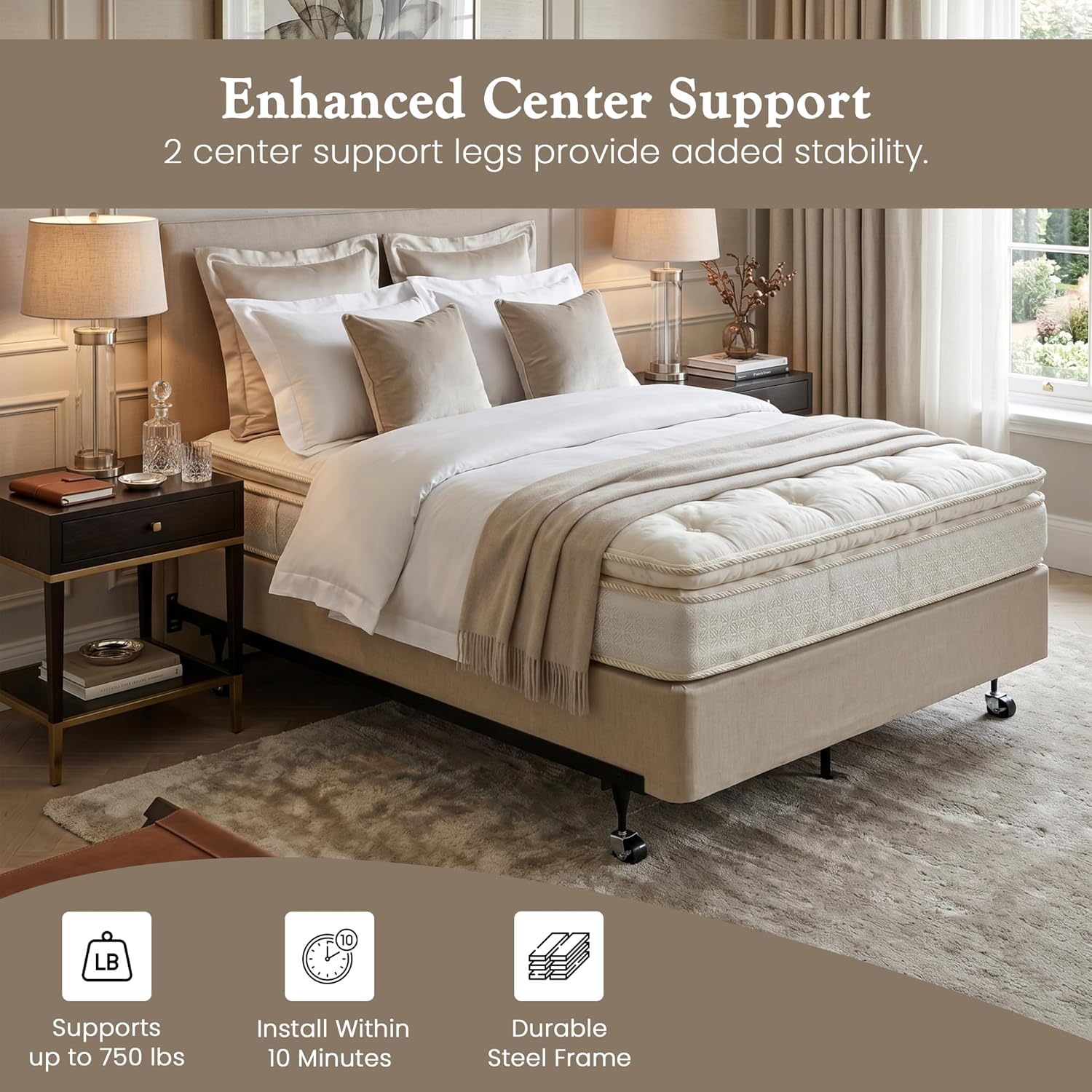 Kings Brand Furniture Adjustable Metal Bed Frame with Locking Wheels, Fits Twin, Twin XL, Full, Full XL & Queen Mattresses