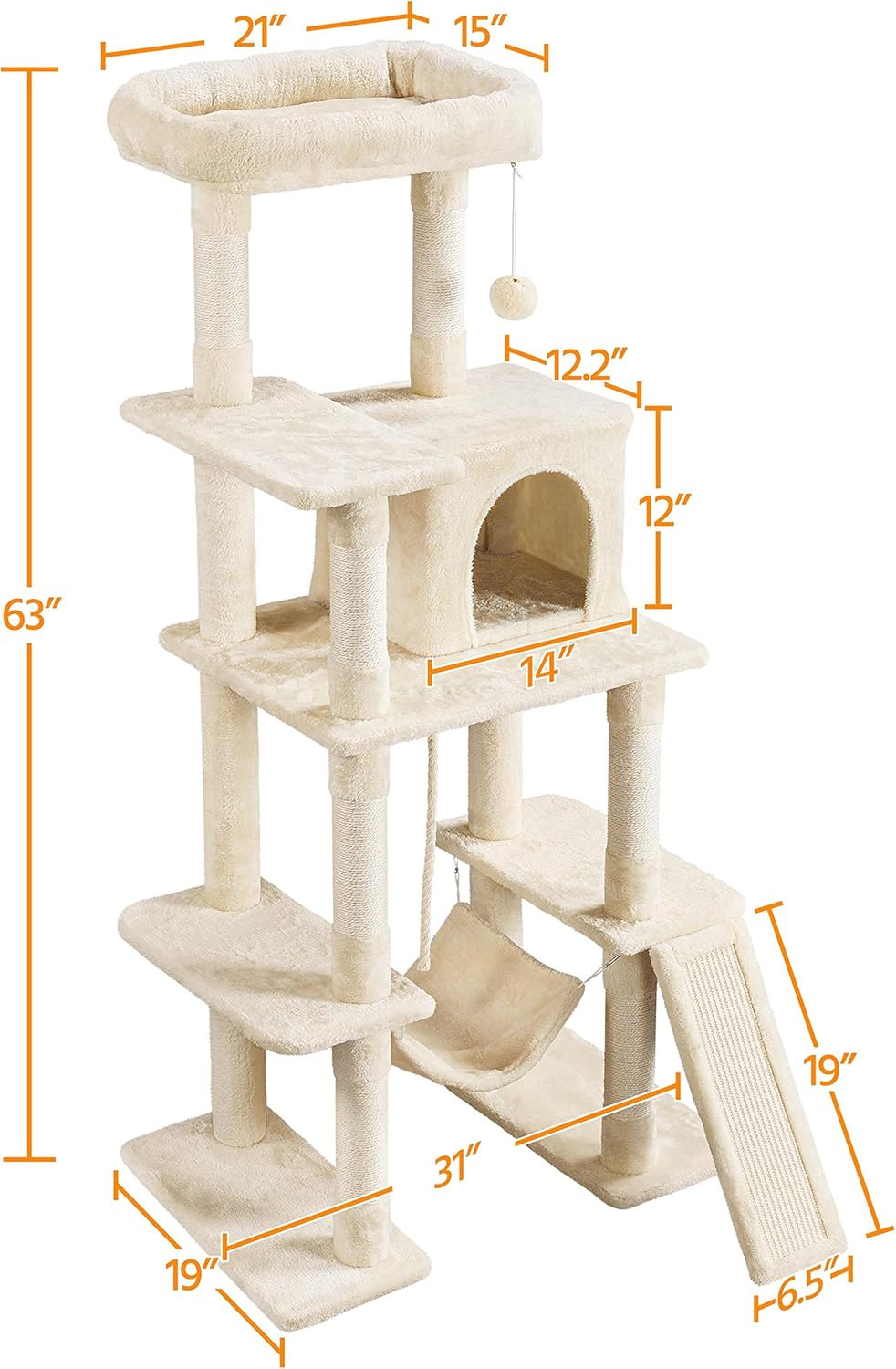 Yaheetech 63in Sturdy Large Cat Tree for Indoor Heavy Cats, Tall Tower