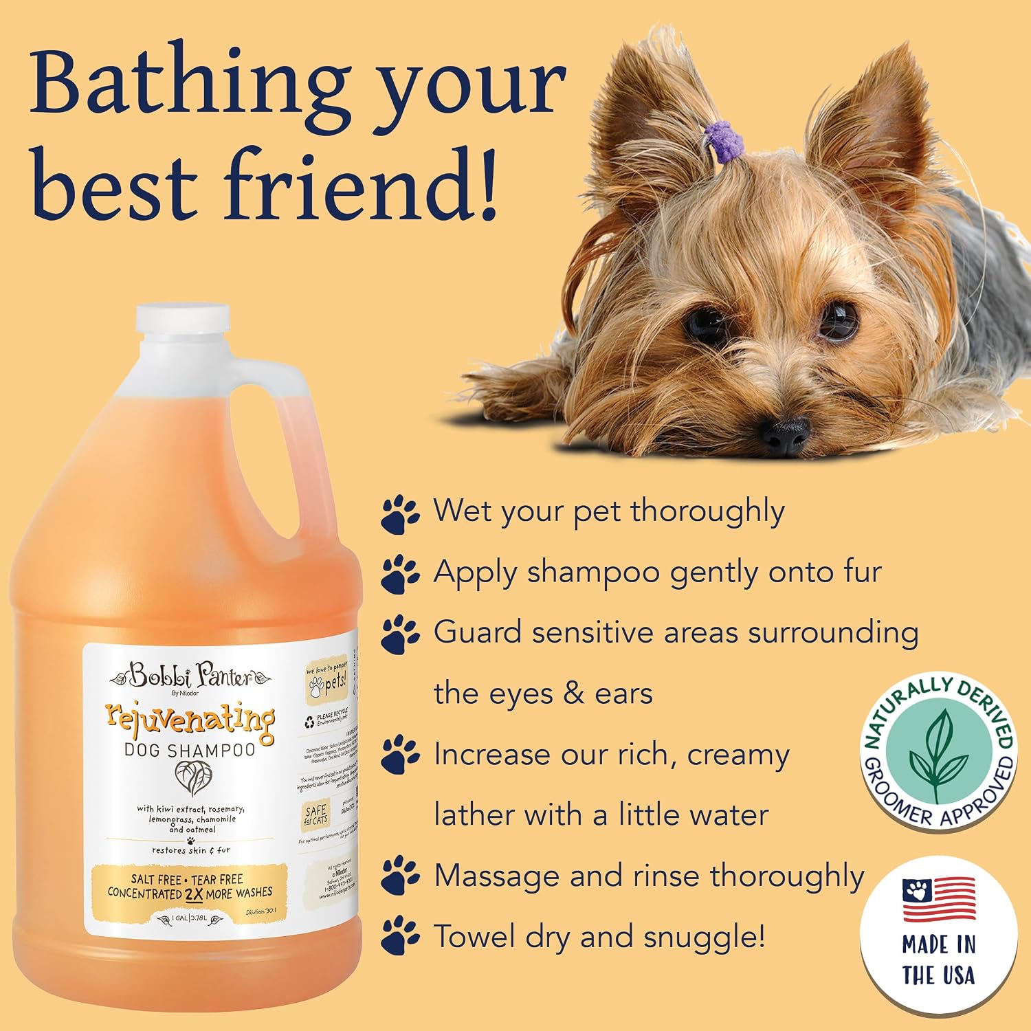 Bobbi Panter Soothing Dog Shampoo Tea Tree, Lavender, Cucumber & Oat Protein – Natural Formula for Sensitive Skin & Irritation Relief, Tear-Free, 30:1 Concentrate, Made in USA, 14 oz