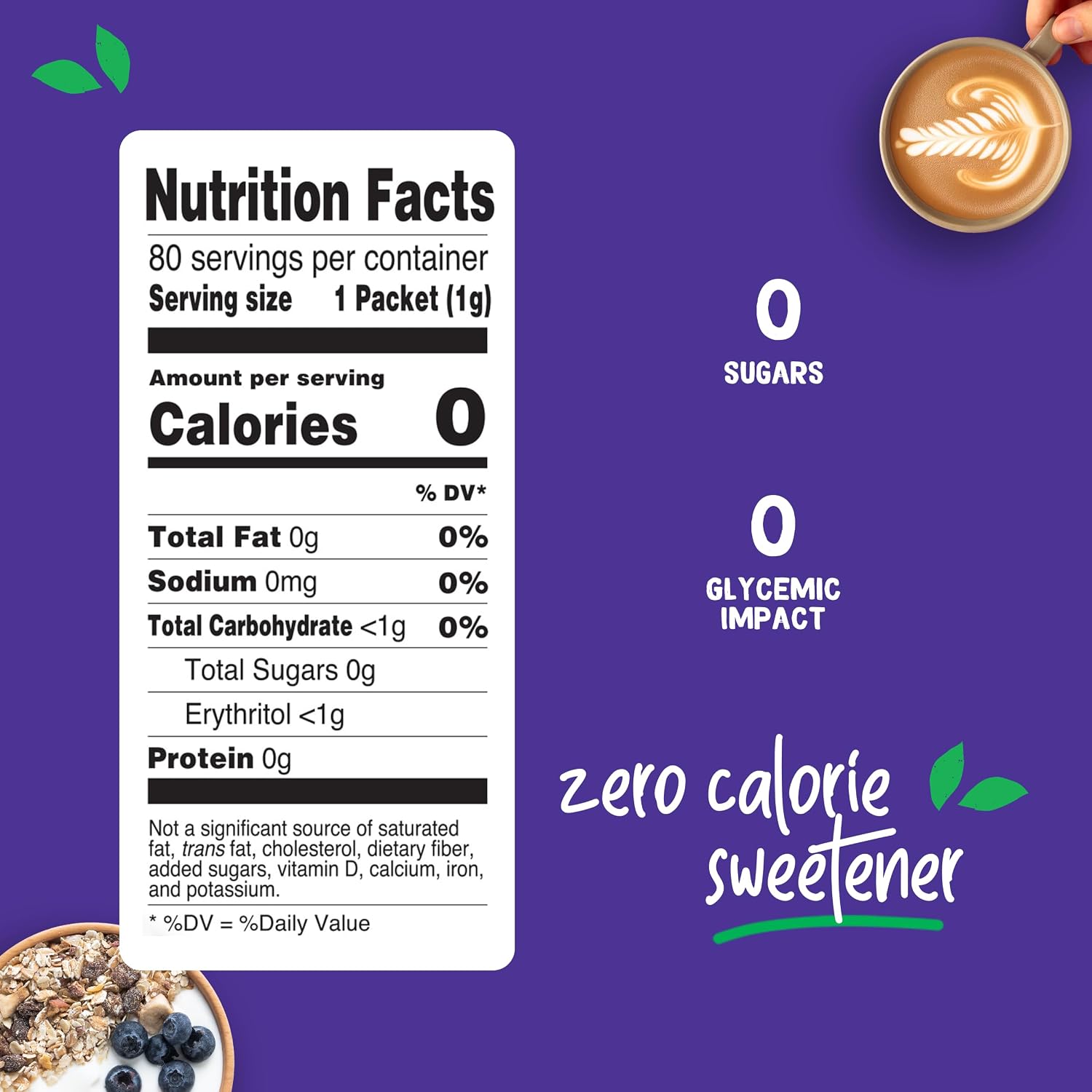 Pyure Organic Stevia Packets | Zero Calorie Sweetener For Coffee, 40 Count | Zero calorie organic stevia packets for coffee, tea, baking, keto, paleo, diabetic diets, lunchboxes, travel, and office