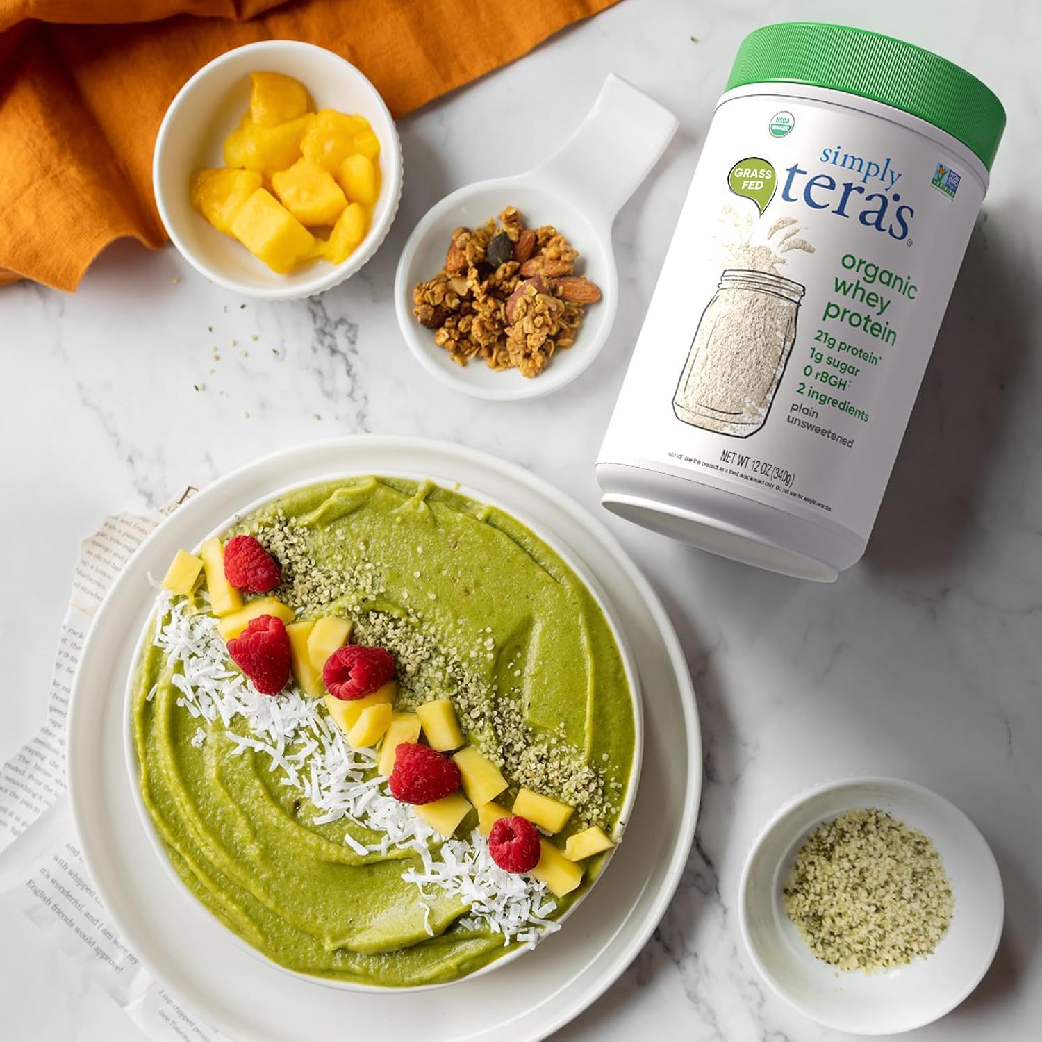Simply tera's Organic Whey Protein Powder, Plain Unsweetened - 12 Oz | Grass Fed Whey Protein Powder Without Artificial Sweeteners, Unflavored