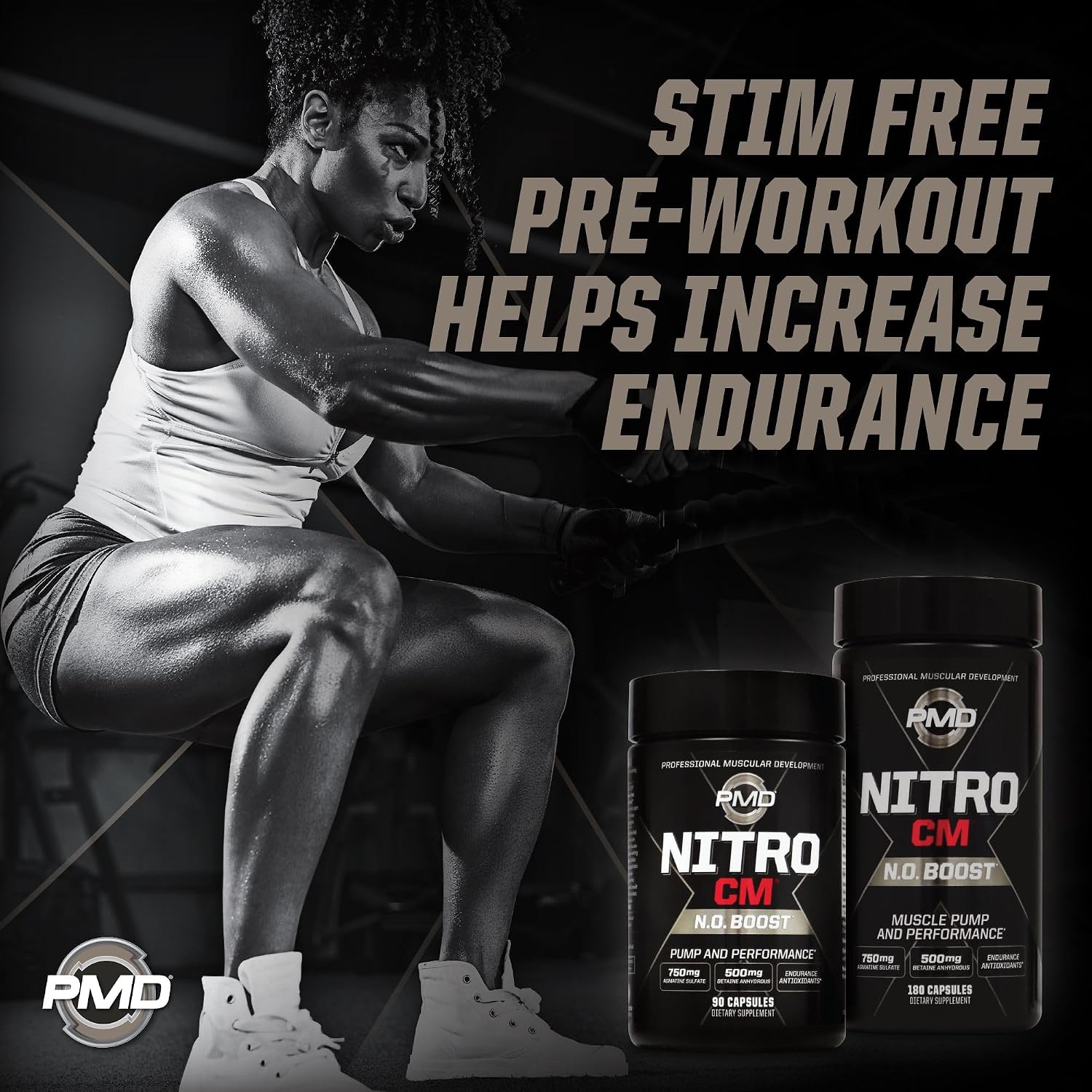PMD Sports Nitro CM Nitric Oxide with Agmatine Supplement - 90 Capsules | Muscle Growth Support, Muscle Pump, L-Arginine, Endurance Antioxidants Boost, Hardcore Training and Bodybuilding Support