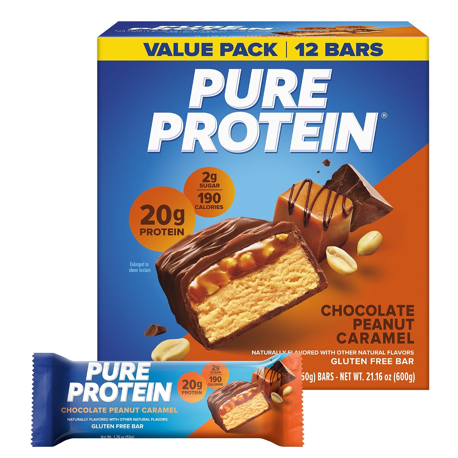 Pure Protein Chocolate Deluxe Protein Bars, 21g Protein, Gluten Free, 12 Ct