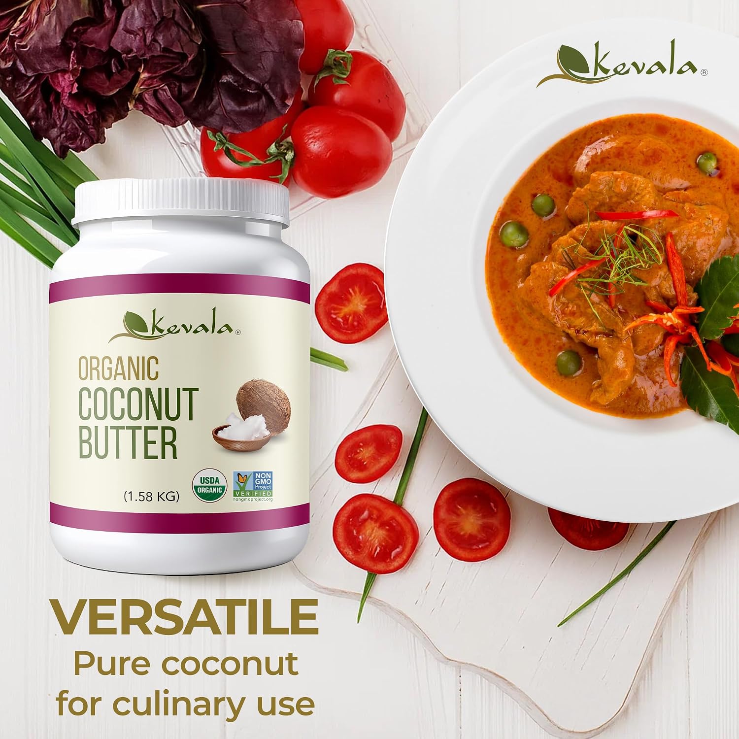 Kevala Organic Coconut Butter - 2 lb, Natural Plant Based Sandwich Spread | Coconut Cream for Cooking and Baking, Addition to Keto Snacks and Breakfast Ingredient, Dairy Free Organic Butter Spread