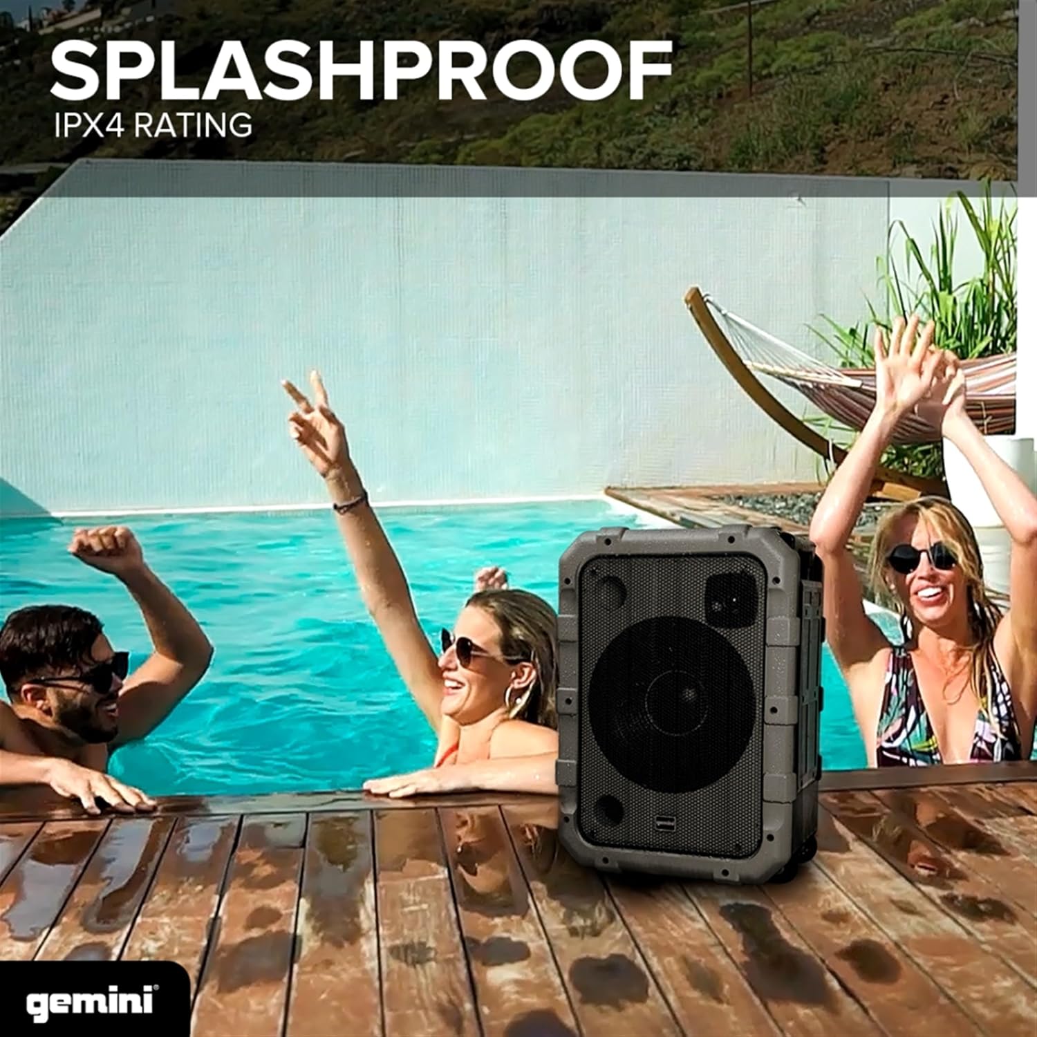 Gemini Portable Party Speaker with Wheels, LED & Mic, Gray (MPA-2400)