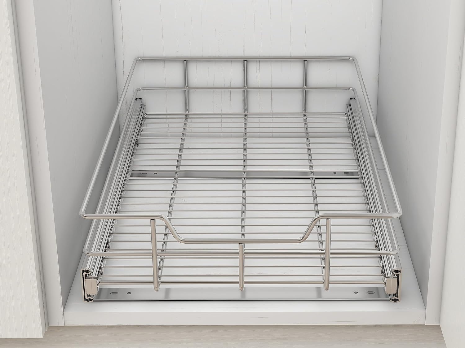 2 Tier Pull Out Cabinet Organizer 11" W X 22" D, Chromed, Full Slide Out