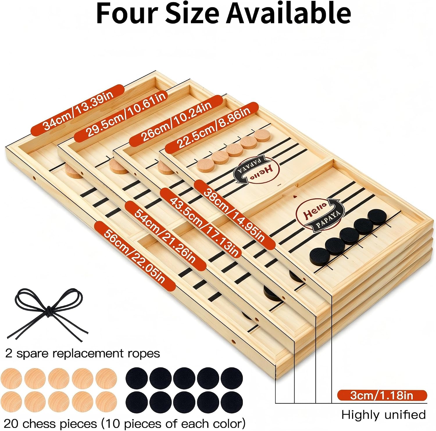 HELLO PAPAYA Fast Sling Puck Game - Test Your Speed and Accuracy with This Fast-Paced Wooden Air Hockey Desktop Battle Board Game - Guaranteed Fun