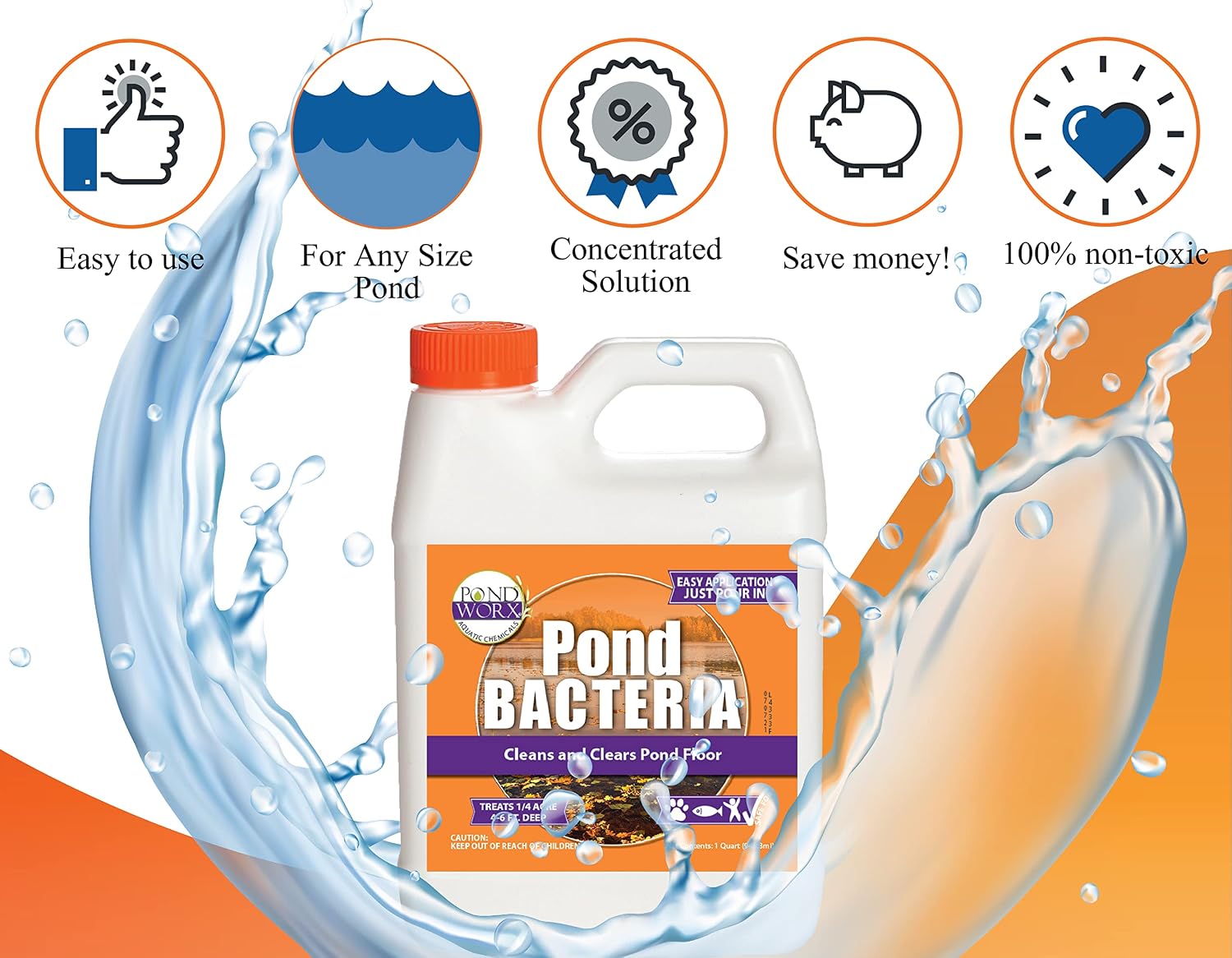 PondWorx Pond Bacteria - Formulated for Large Ponds, Water Features and Safe for Koi - Gallon