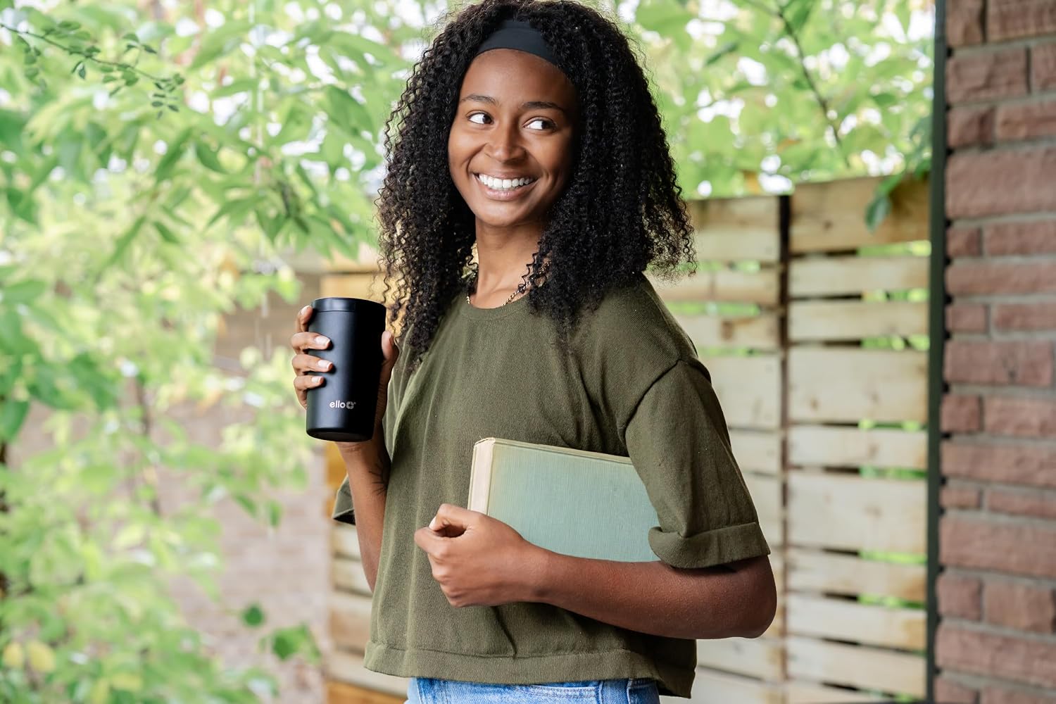 Ello Miri 16oz Insulated Stainless Steel Travel Mug with Slider Lid, Black Marble