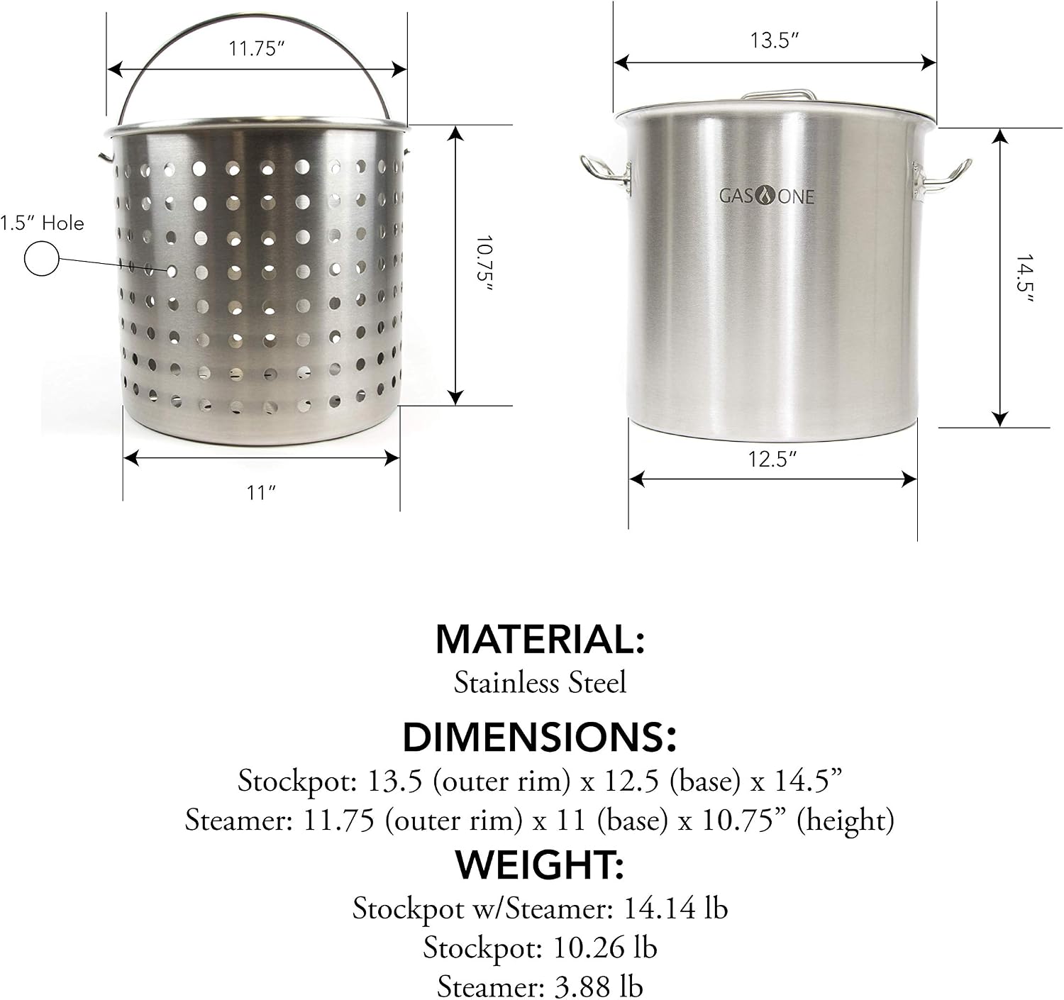 Gas One Fryer Pot 32 quart - All Purpose - Stainless Steel Tri-Ply Bottom with All Purpose Pot Deep Fryer Steam & Boiling Basket
