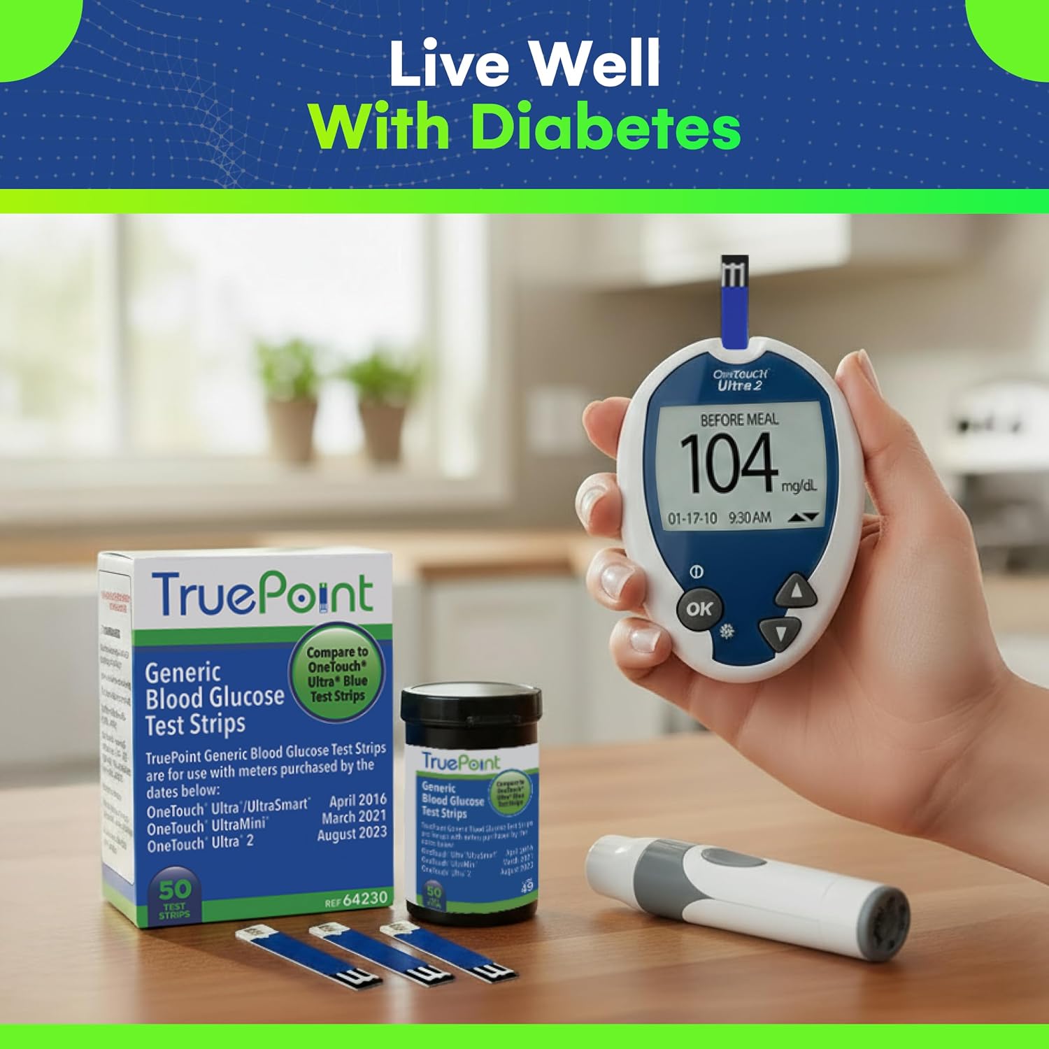 TruePoint Blood Glucose Test Strips, 50 Count, for Ultra Series Meters | For home blood glucose testing, compatible with Ultra, Ultra2