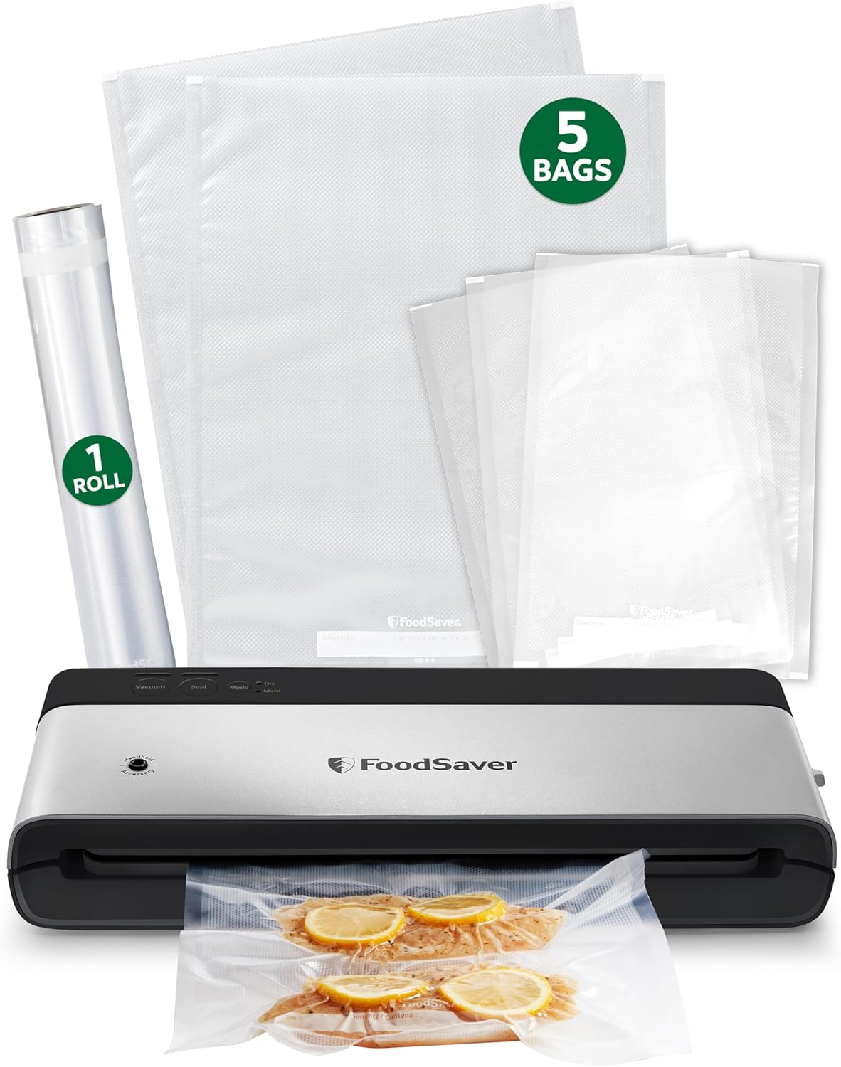 FoodSaver Compact Vacuum Sealer Machine with Airtight Bags and Roll - Ideal for Sous Vide and Airtight Food Storage, White