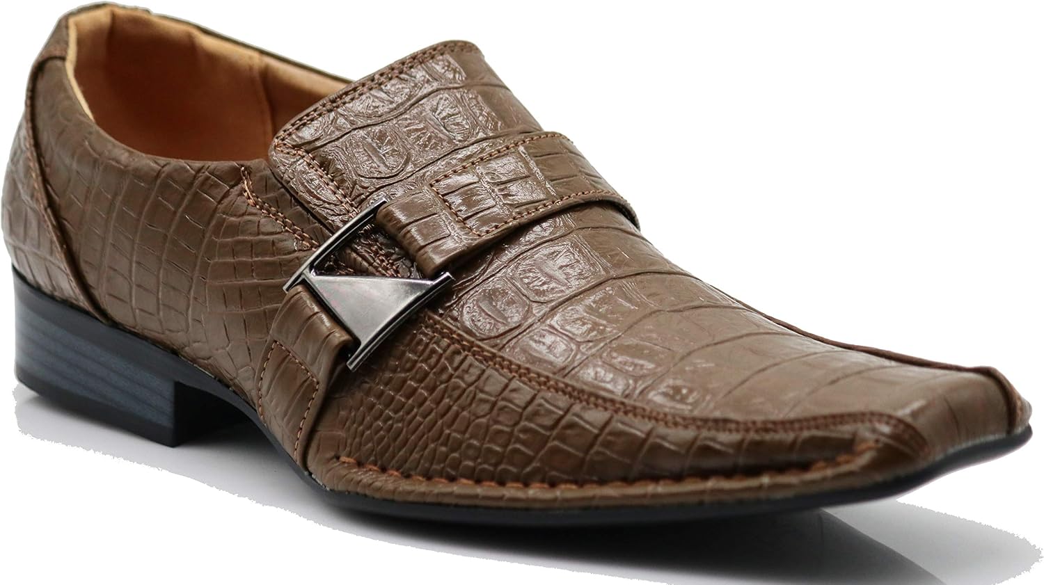 Enzo Romeo Santcro Men's Dress Crocodile Print Loafers Elastic Slip on with Buckle Fashion Shoes Runs Half Size Big