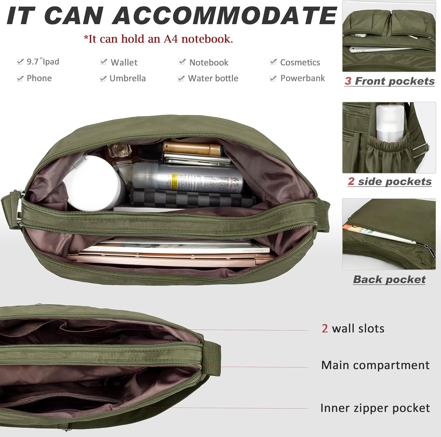 VOLGANIK ROCK Crossbody Purses for Women Shoulder Handbags Lightweight Waterproof Nylon Travel Bag Ladies Pocketbooks