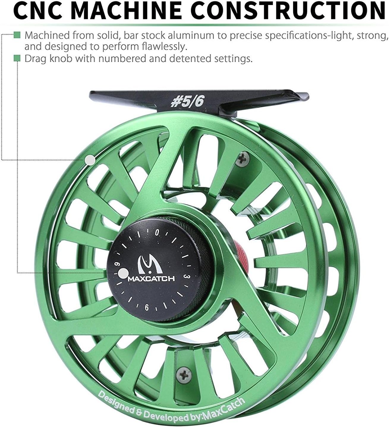 Maxcatch AVID Fly Fishing Reel with CNC-machined Aluminum Body - 1/3, 3/4, 5/6, 7/8, 9/10 Weights(Black, Green, Blue)