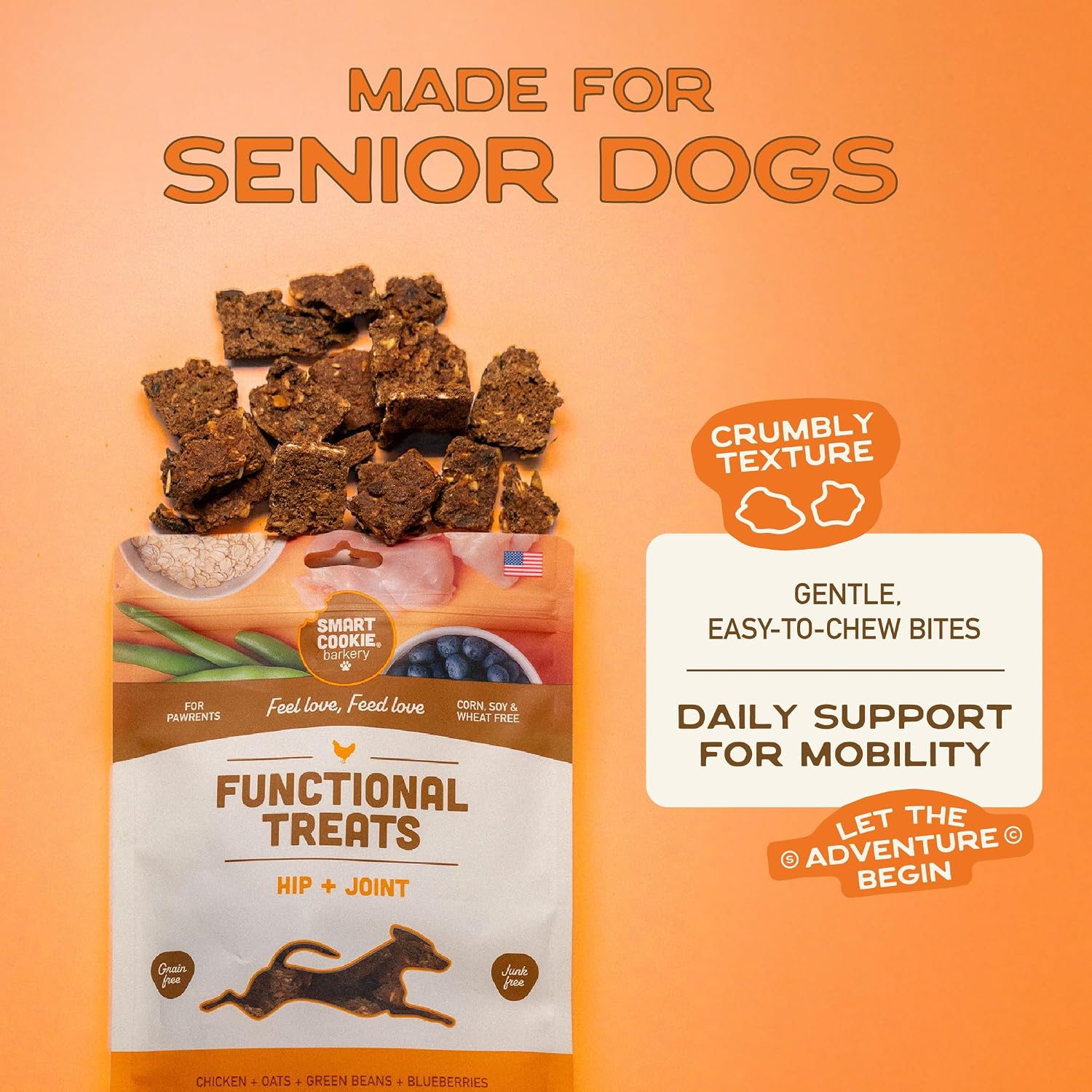 Smart Cookie All Natural Dog Treats - Healthy Hip and Joint Chicken Dog Biscuits with Glucosamine - Ideal for Senior Dogs and Sensitive Stomachs - Dehydrated, Crunchy, Human-Grade, Made in USA - 8oz