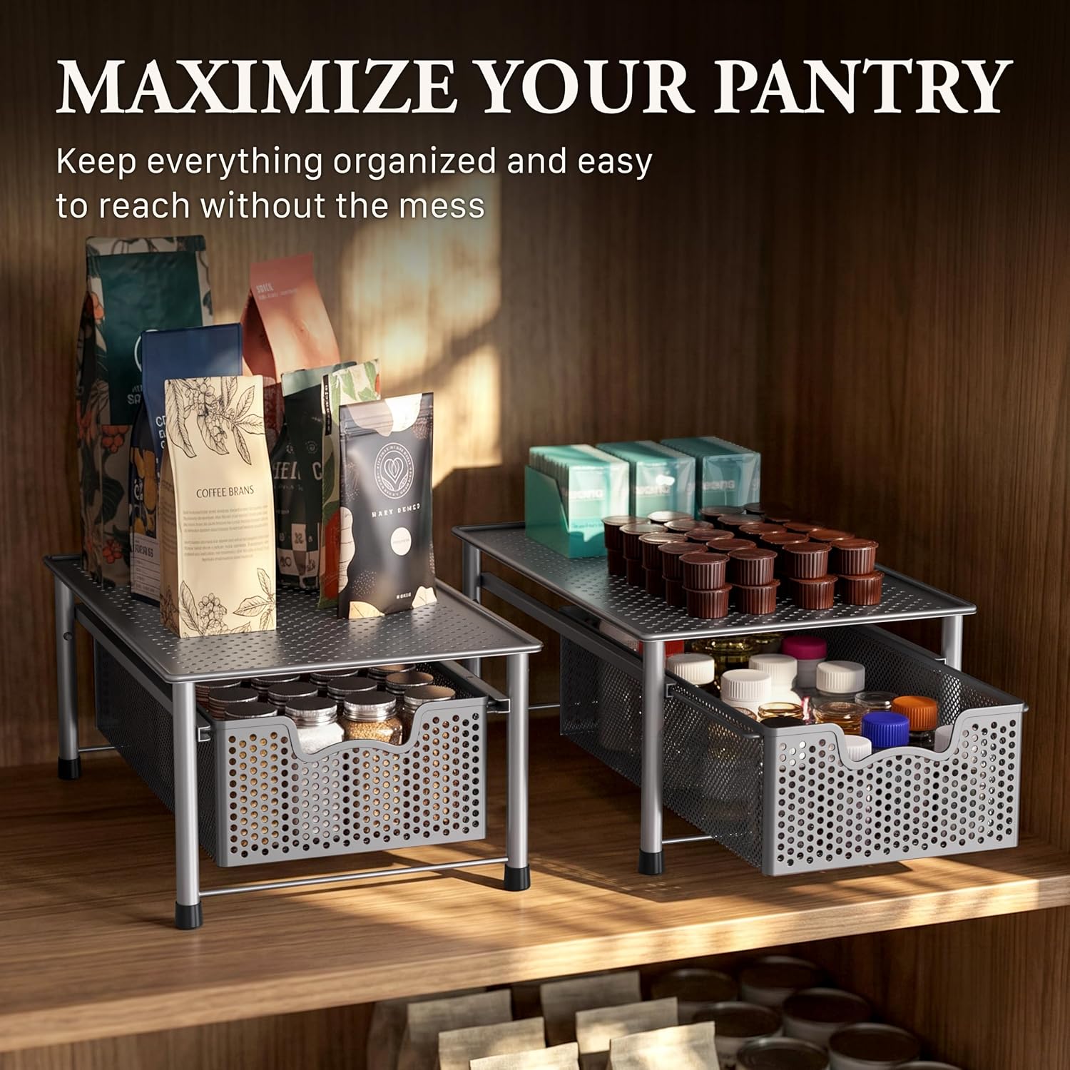 Simple Houseware Stackable 3 Tier Sliding Basket Organizer Drawer, Silver