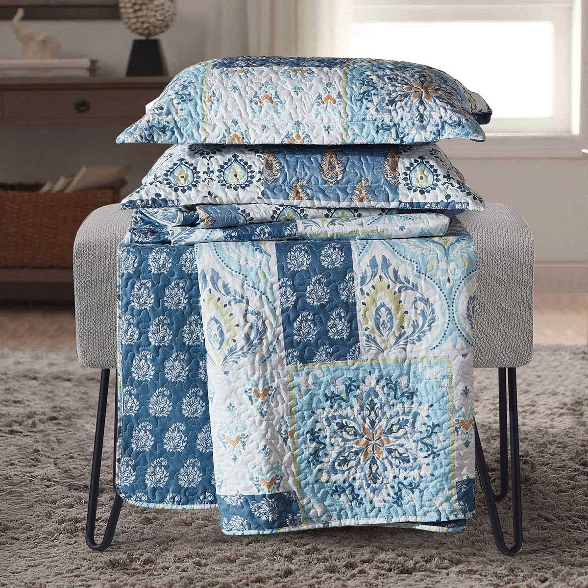 Royal Hotel Ayat Birds Oversized Coverlet Set Queen Size – Luxury Queen Quilt Bedspread, All Season Soft Filled Quilts