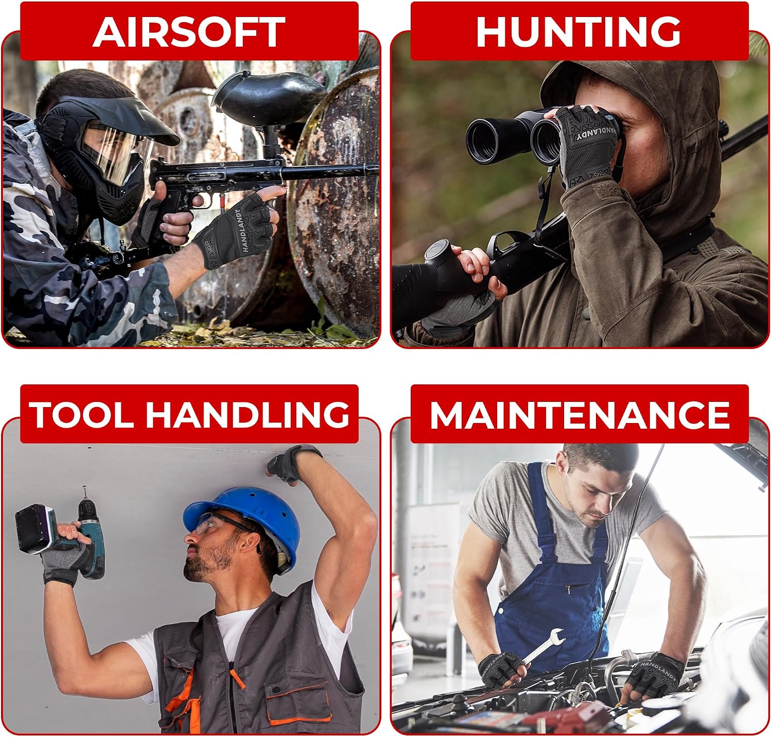 HANDLANDY Framer Work Gloves Open-Finger Carpenters Gloves, Fingerless Gaming Gloves for Tactical Shooting, Airsoft, Hunting, Police Work and Hiking L