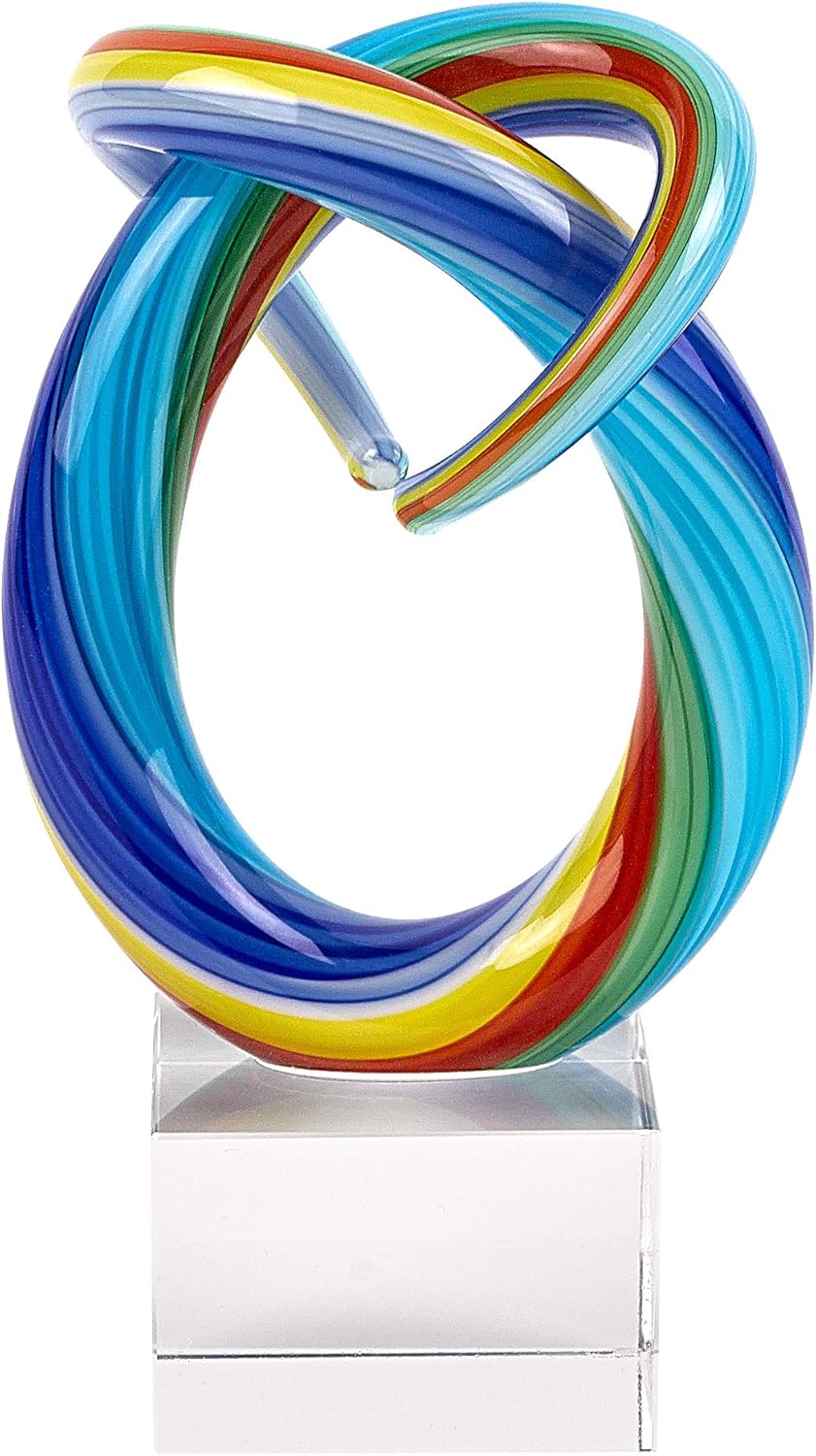 Badash Rainbow Murano-Style Art Glass Sculpture Centerpiece, 18 Inch | Murano-style art glass sculpture for tabletop decor, living rooms, offices, shelves, console tables and gifts