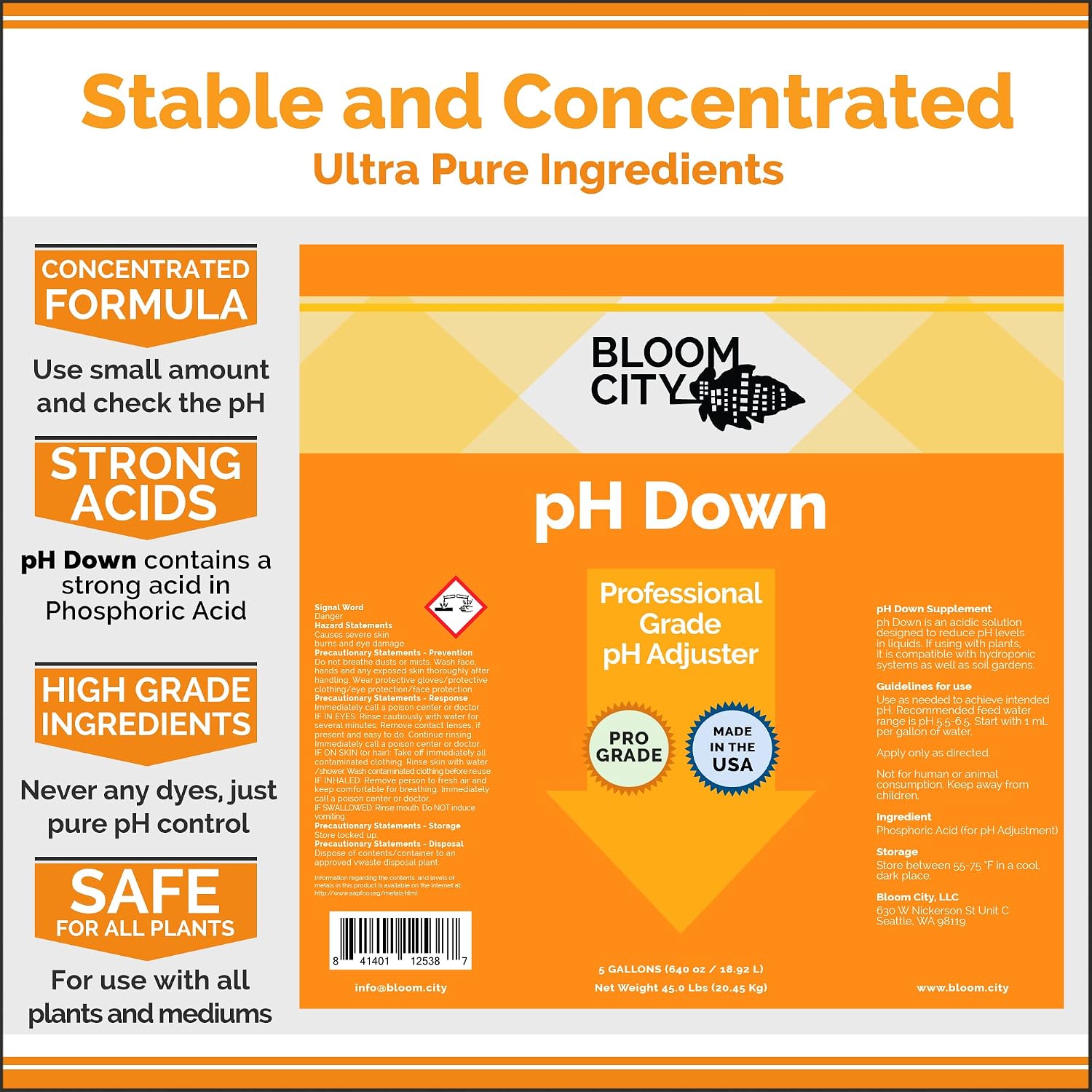 Bloom City pH Down – Liquid pH Adjuster, 32 oz | Supports Nutrient Uptake, For Soil or Hydro Grows, Compatible with all Nutrient Programs, Ideal for Indoor & Outdoor Gardens