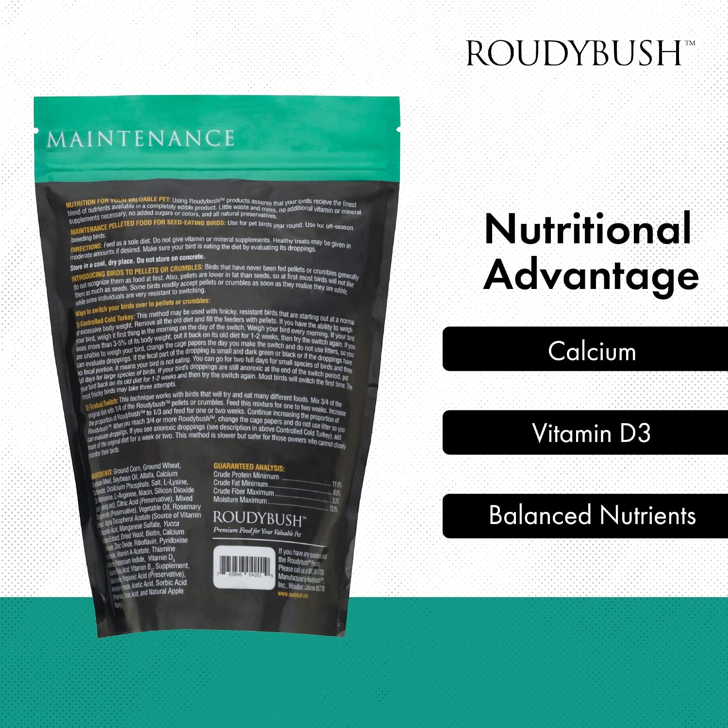 RoudyBush Daily Maintenance Food for Birds - Scientifically Formulated Bird Feed - Bird Food Pellets w/Corn, Wheat, Soy & More - Nutritious & Healthy Feed for Birds (Mini, 44oz)