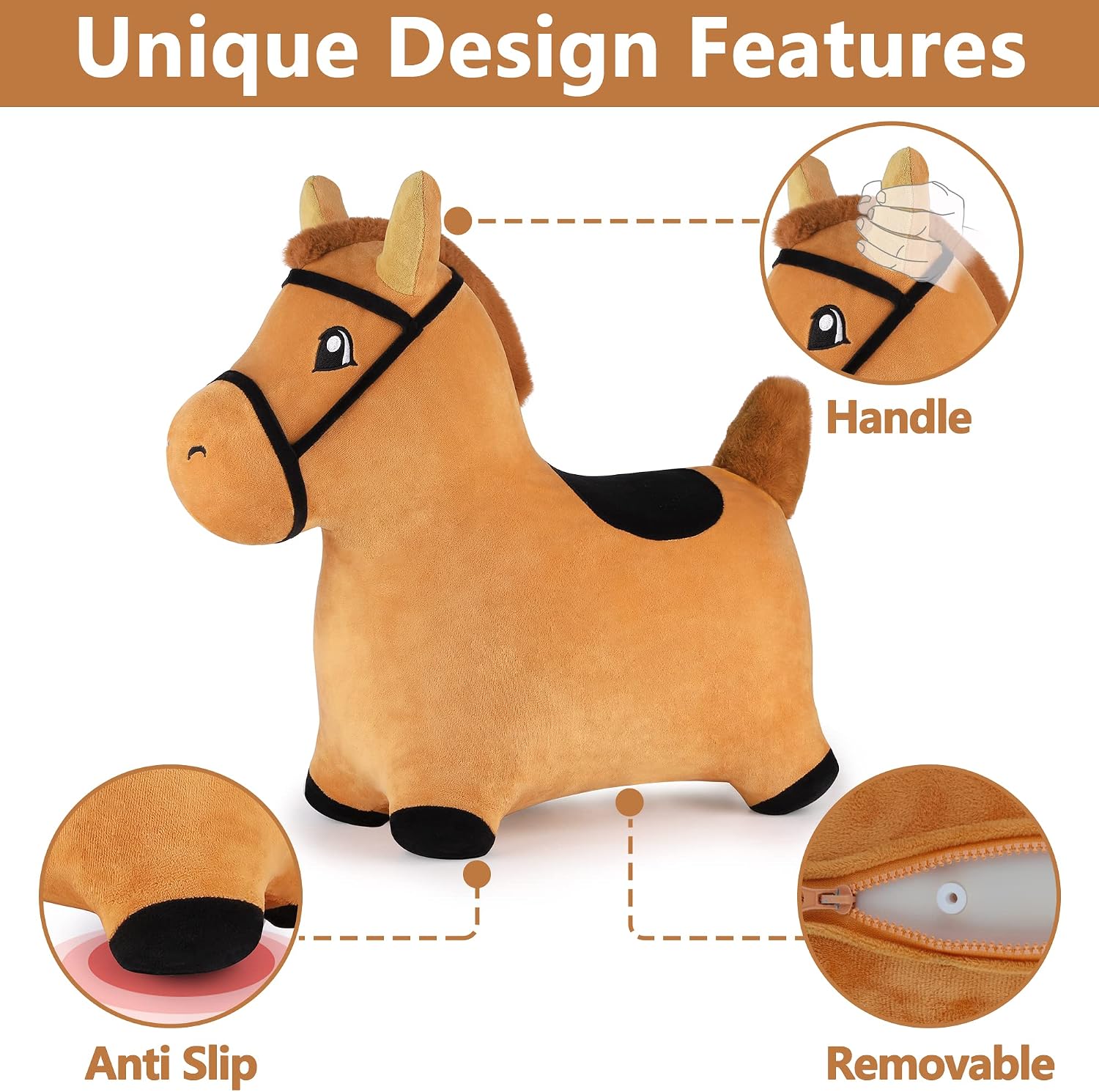 Bouncy Pals Toddler Horse Hopper Toy, Kids Outdoor Ride Bounce Farm Animal | Inflatable Bouncing Hopping Toy, Indoor Baby Plush Bouncer Horse, Birthday Gift for 18 Month 2 3 4 Year Old Child Boys Girls