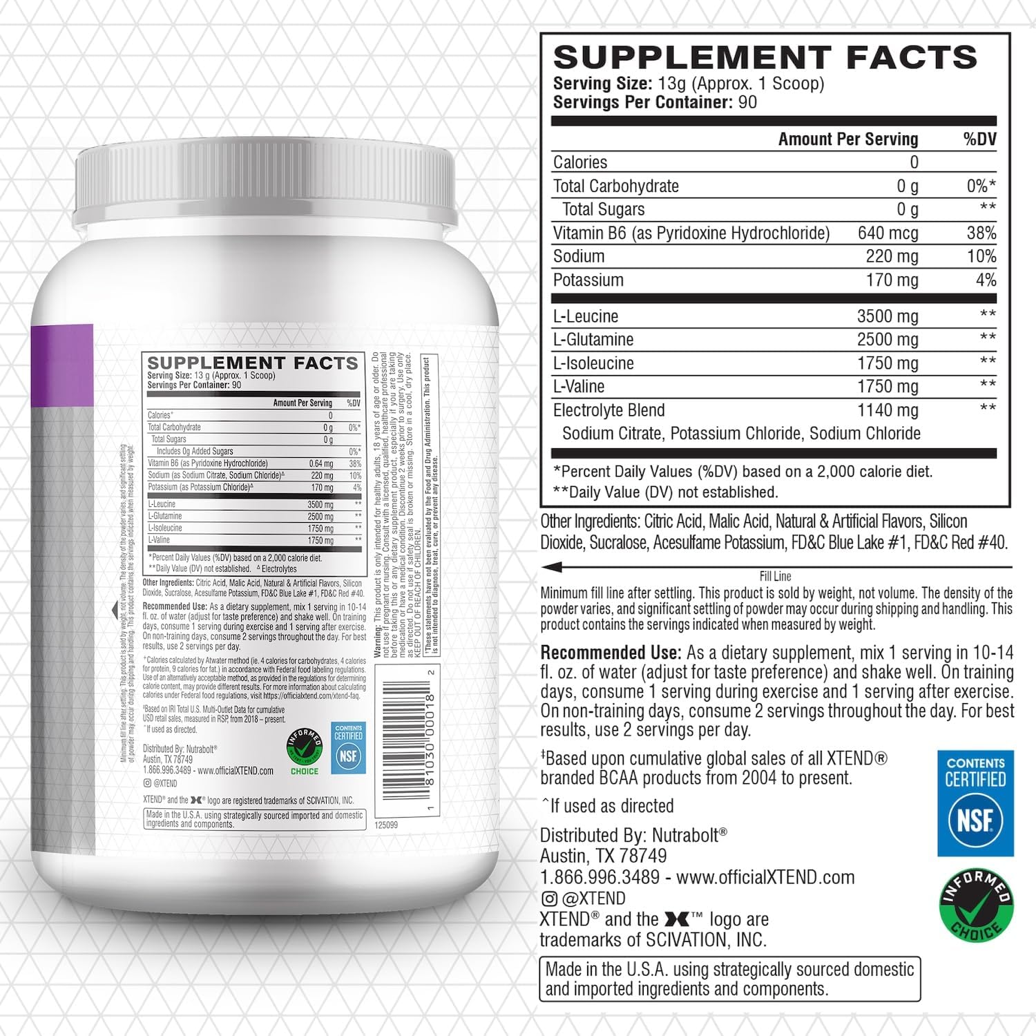 Xtend Original BCAA Powder, 7g BCAAs and 2.5g L-Glutamine for Muscle Recovery Hydration and Lean Muscle, Sugar Free Intra and Post Workout Drink with Electrolytes, Watermelon Explosion, 30 Servings