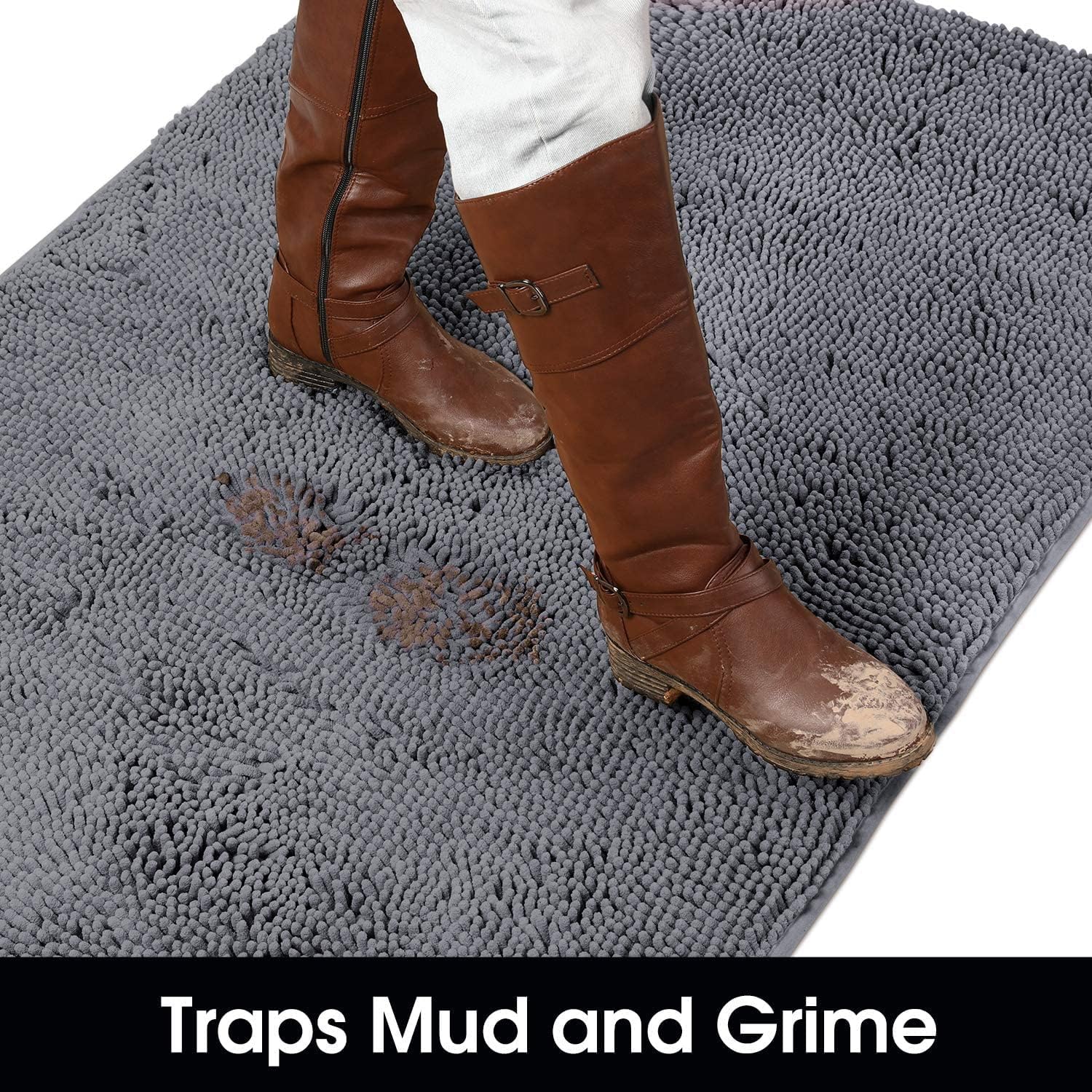HOMEIDEAS Dog Door Mat for Muddy Paws 30x20, Absorbs Moisture and Dirt, Non-Slip Washable Doormat, Soft Chenille Mud Mat for Dogs