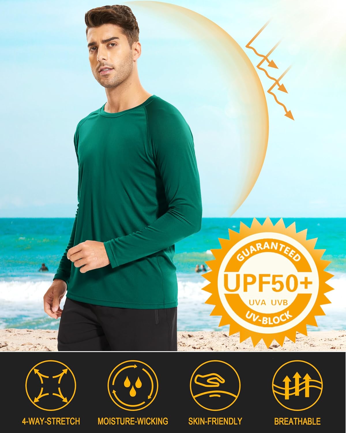 MAGCOMSEN Men's Long Sleeve Shirts UPF 50+ UV Sun Protection Athletic Shirts for Hiking Running Workout Rash Guard