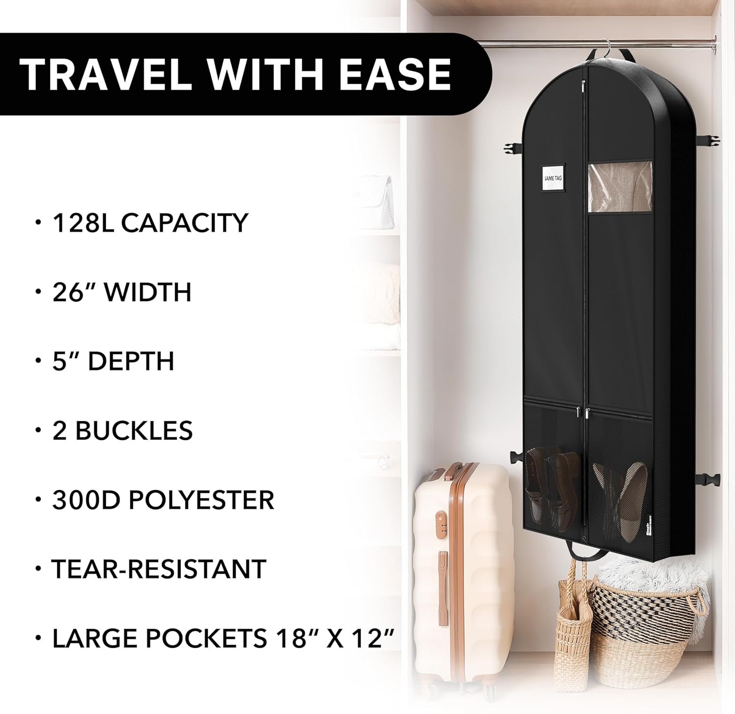 Simple Houseware 43" Travel Garment Bag with Pockets, Heavy Duty Suit Bag