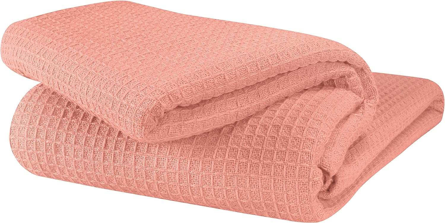 Glamburg 100% Cotton Thermal Bed Blanket, Soft Waffle, Queen Size, All Season, Navy Blue