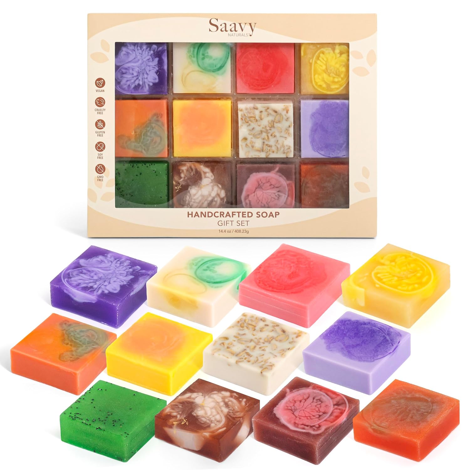 Saavy Naturals Hydrating & Purifying Mini Soap – Plant-Based, Nourishing & Moisturizing Bar Soap Gift Set for Men & Women – Mini Square Shaped Artisan Bar Soaps, 10 pack