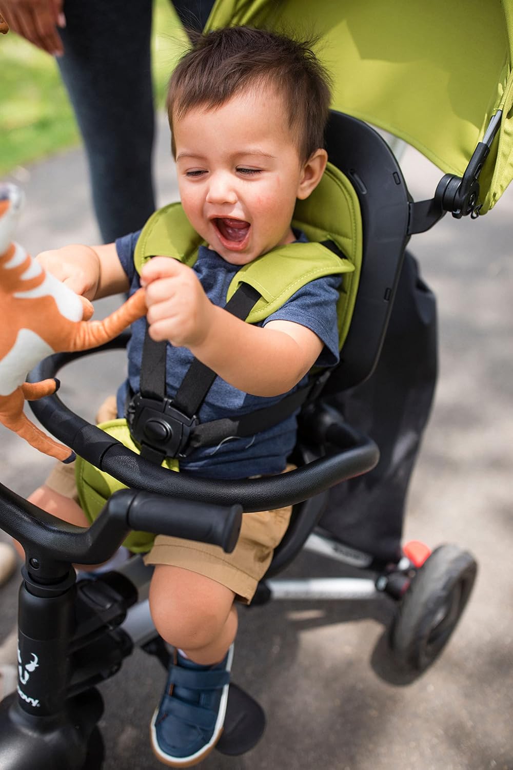 Joovy Tricycoo 4.1 Kids Tricycle with 4-Stages Featuring Extra-Wide Front Tire, Removable and Adjustable Parent Handle, Safety Harness