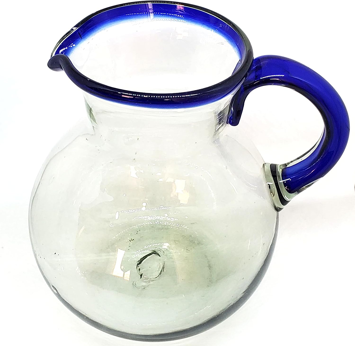 Cobalt Blue Rim 120 oz Pitcher and 6 Drinking Glasses set, Recycled Glass, Lead-free, Toxin-Free (Pitcher & Glasses)