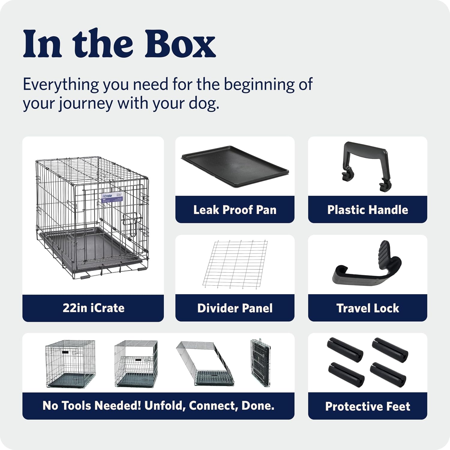 MidWest Homes for Pets 48-Inch iCrate for Extra-Large Breeds, 90-110 lbs, Single Door Folding Dog Crate with Divider Panel, Leak-Proof Tray & Secure Latches, Portable, Durable & Easy to Assemble