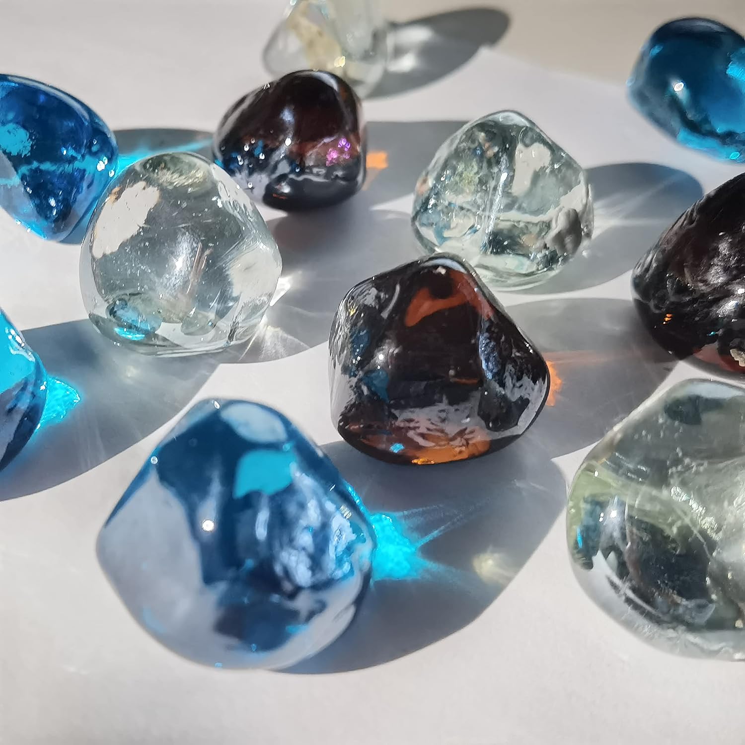 Fire Glass Diamond 1 Inch Fire Pit Glass Rocks for Propane or Gas Fire Pit （10 Pounds Margarita Azura Blue ） Gift Package