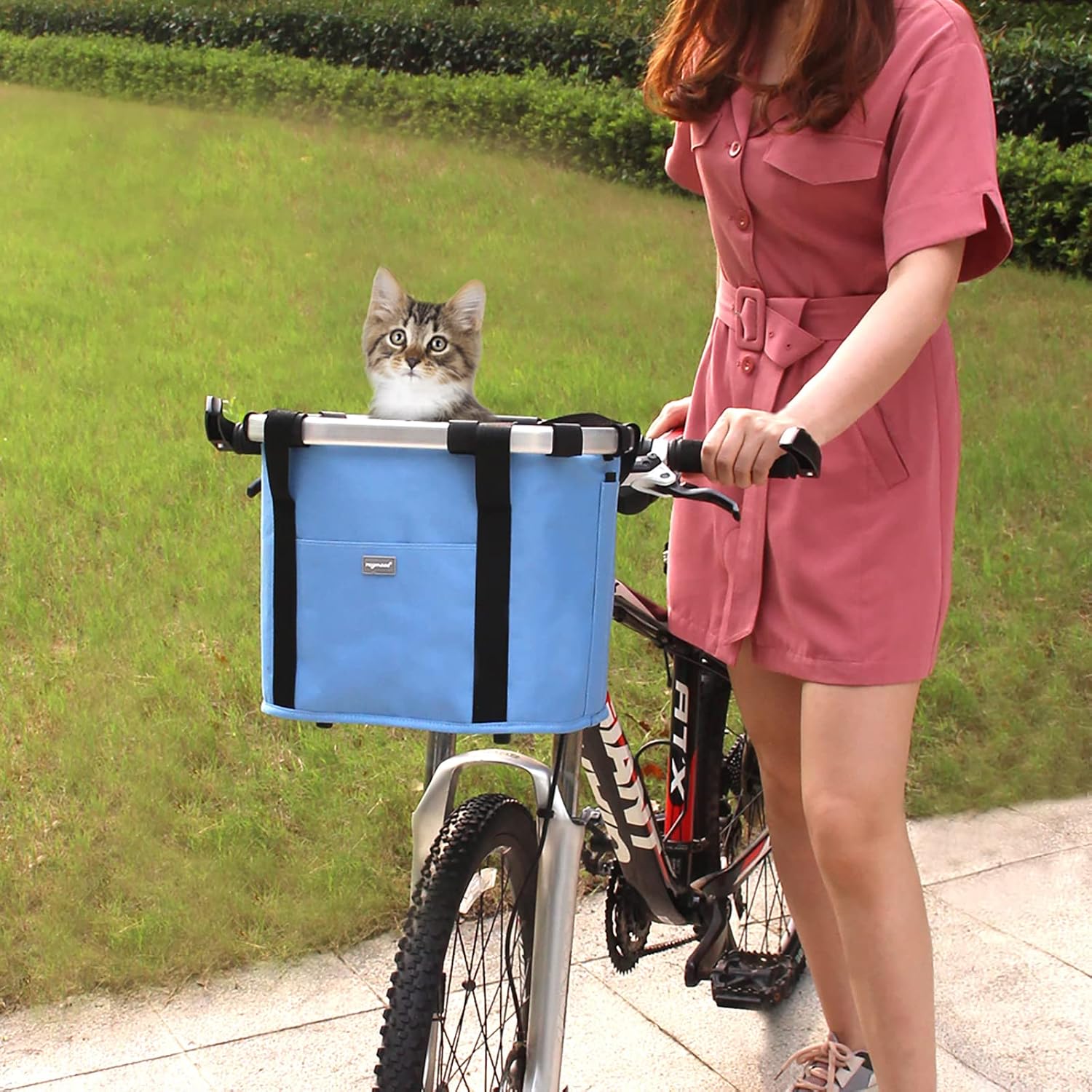 RAYMACE Bicycle Basket Dog Bike Handlebar Basket Front,Folding Detachable Quick Release Easy Install,Cycling Picnic Bag