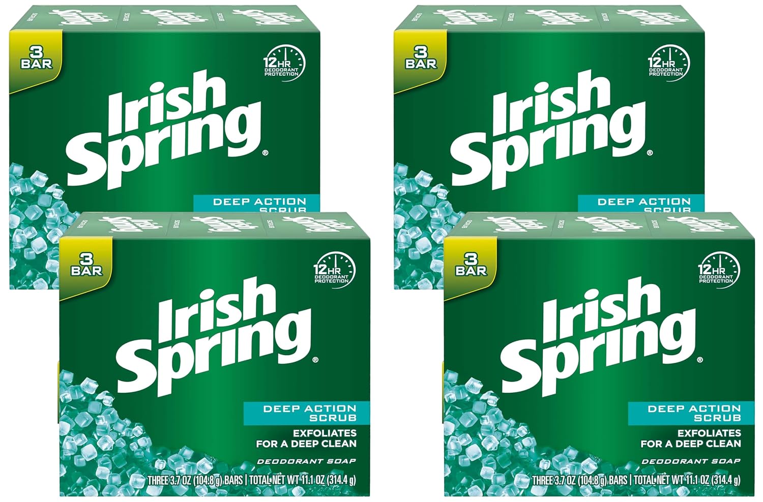 Irish Spring Deep Action Smoothening,Moisturizing,Exfoliating Scrub Bar Soap 3 Pack