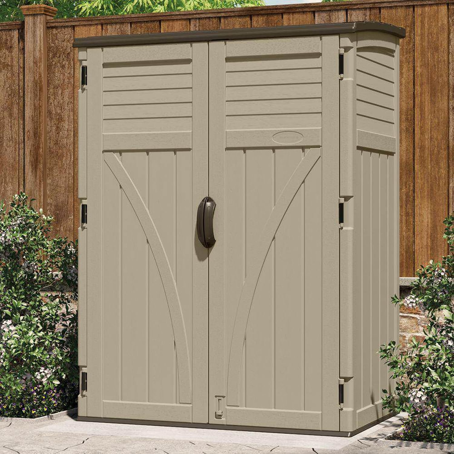 Suncast Outdoor Storage Shed, Water Resistant Resin Vertical Outdoor Storage Cabinet for Patio, Garden Tools, Cushions, & Equipment, Weatherproof Multi-Wall Design, 54 cu. ft., Made in USA