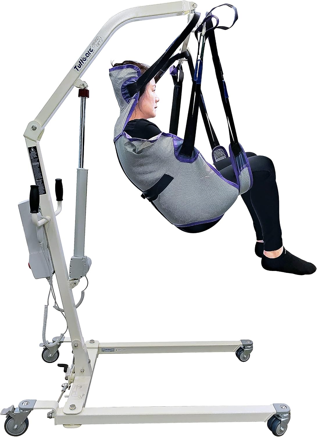 Electric Patient Lift - Rhino Lift with Manual Low Base - with Universal Divided Leg Sling(Large), 450 lb. Weight Capacity.