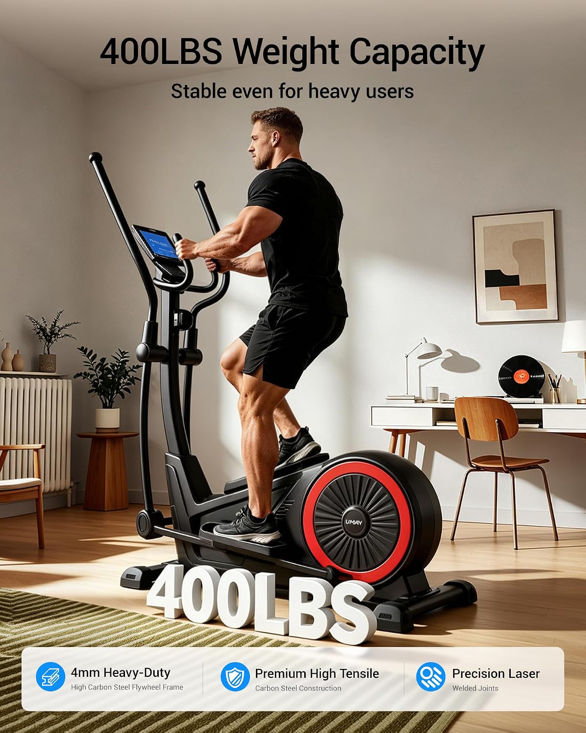 Elliptical Exercise Machine with 15.5''-17'' Stride & Heart Rate Grips,Ultra Silent Magnetic Elliptical Machine for Home with 16 Levels Resistance and LCD Monitor,400 LBS Weight Capacity