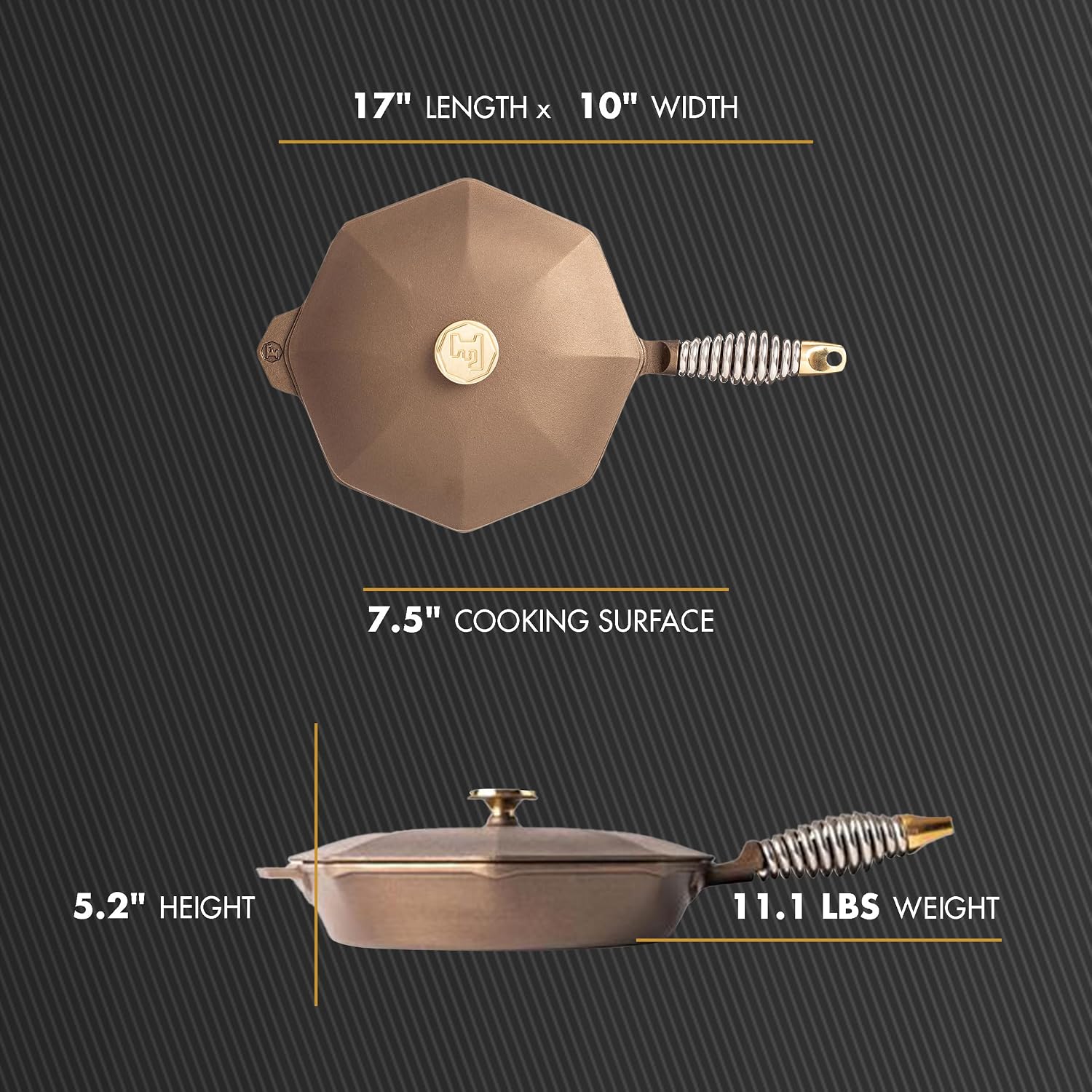 FINEX 12" Cast Iron Skillet with Lid, Versatile Cast Iron Pan, Cooking Pan Enhances Food Taste, Non-Stick Skillet, Modern Heirloom, Pre-Seasoned with Flaxseed Oil
