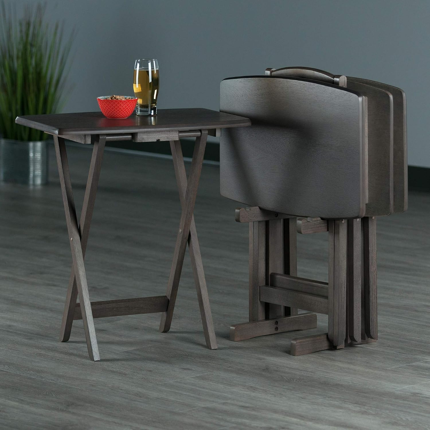 Winsome Darryl Set of 4 Oversized Foldable Tables, Walnut, 26" | Easy to Store Portable Fold Up Table Set for Kitchen, Living Room TV Dining, Crafts, Puzzles, Work From Home