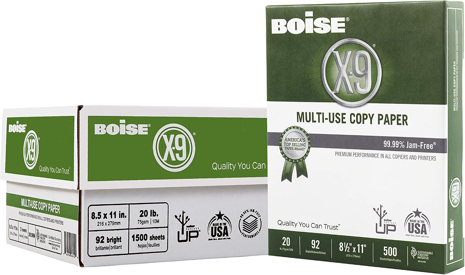 Boise X-9 Multi-Use Printer & Copy Paper, 5 Reams, White, Ledger (11in x 17in), 2500 Sheets Per Case, 20 Lb, 92 Brightness